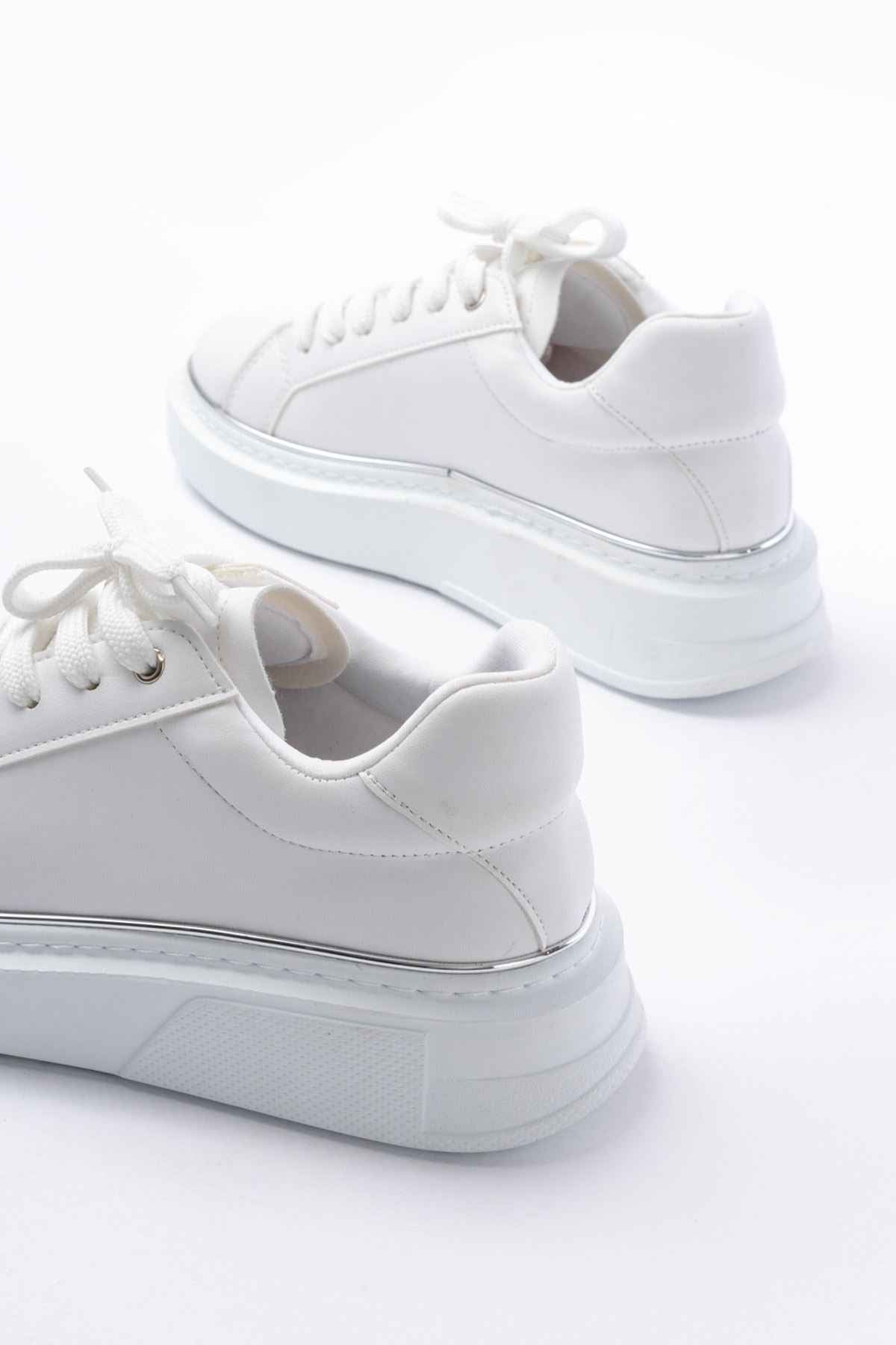 Ayakkabı Aşkı Rs-2435 Beyaz Gümüş Bağcıklı Dikişli Günlük Spor Ayakkabı