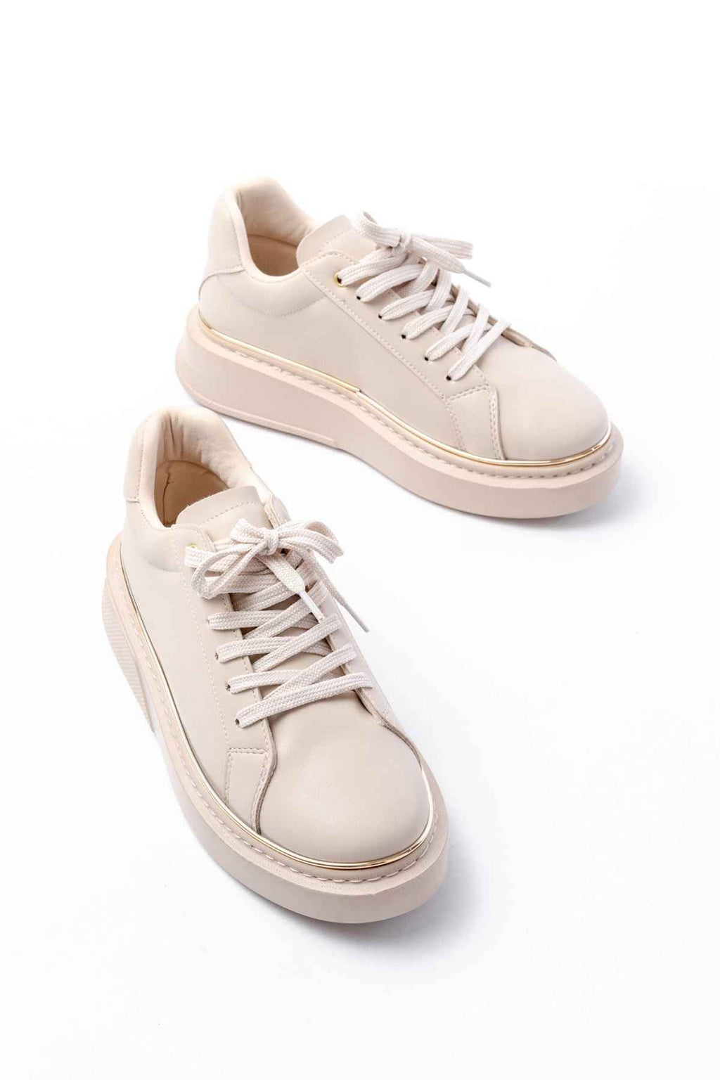 Ayakkabı Aşkı Rs-2435 Bej Roze Bağcıklı Dikişli Günlük Spor Ayakkabı