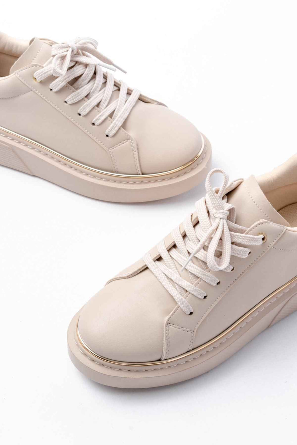 Ayakkabı Aşkı Rs-2435 Bej Roze Bağcıklı Dikişli Günlük Spor Ayakkabı