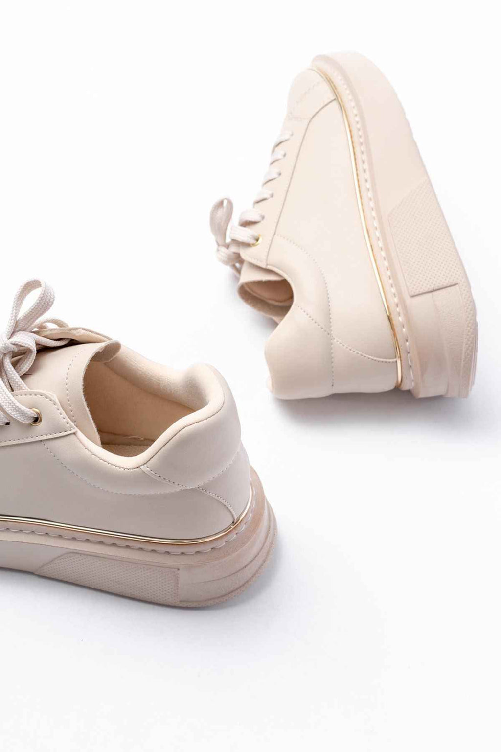 Ayakkabı Aşkı Rs-2435 Bej Roze Bağcıklı Dikişli Günlük Spor Ayakkabı