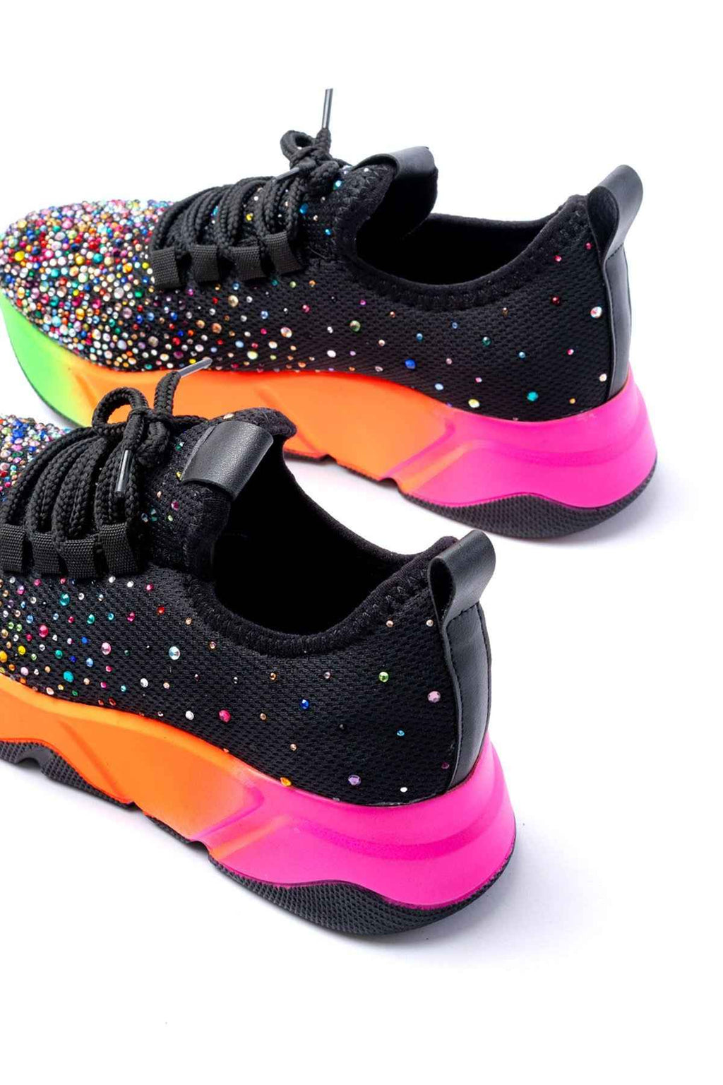 Ayakkabı Aşkı Rs-403  Siyah Bağcıklı Fileli Multi Taşlı Renkli Taban Günlük Kadın Spor