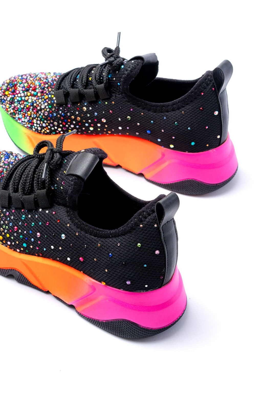Ayakkabı Aşkı Siyah Bağcıklı Fileli Multi Taşlı Renkli Taban Günlük Kadın Spor - Ayakkabı Aşkı