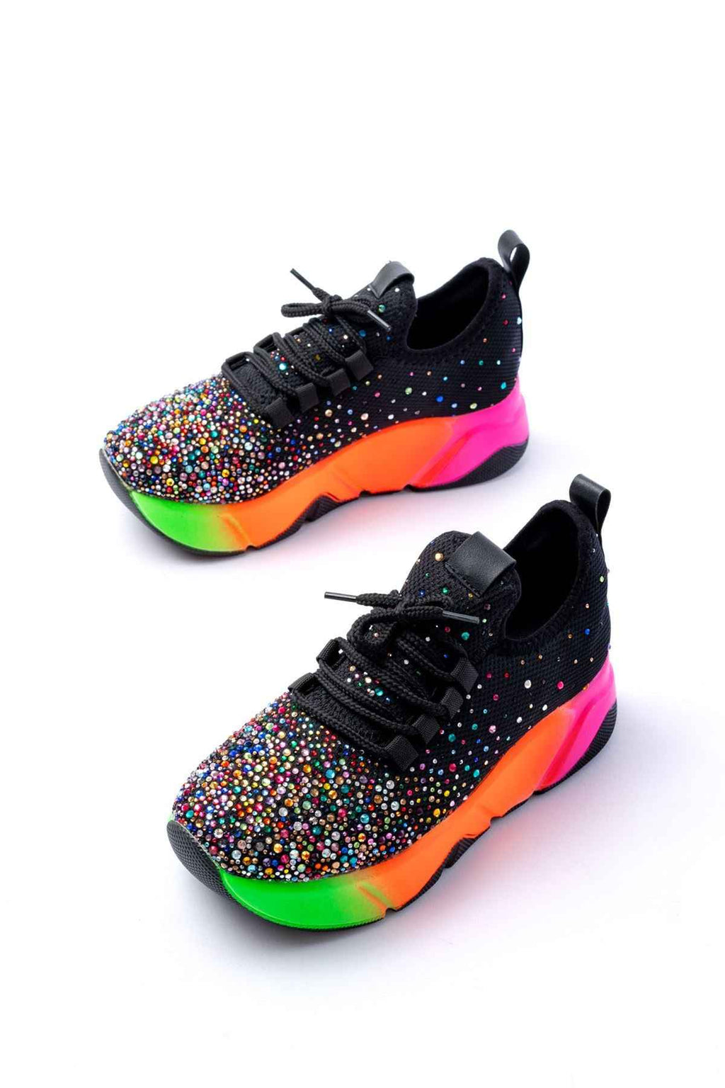 Ayakkabı Aşkı Rs-403  Siyah Bağcıklı Fileli Multi Taşlı Renkli Taban Günlük Kadın Spor