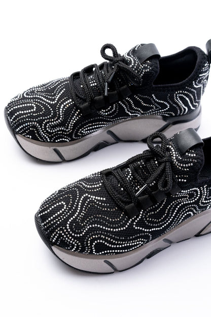 Ayakkabı Aşkı Siyah Bağcıklı Fileli Taşlı Platin Taban Günlük Kadın Spor