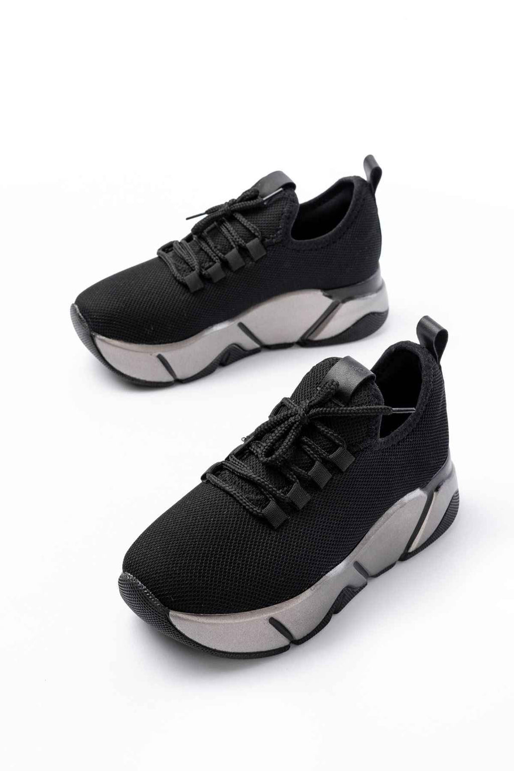 Ayakkabı Aşkı Rs-400  Siyah Bağcıklı Fileli Platin Taban Günlük Kadın Spor