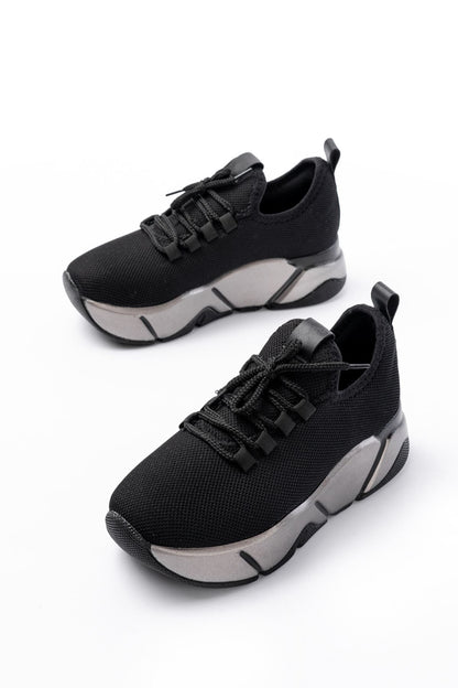 Ayakkabı Aşkı Siyah Bağcıklı Fileli Platin Taban Günlük Kadın Spor
