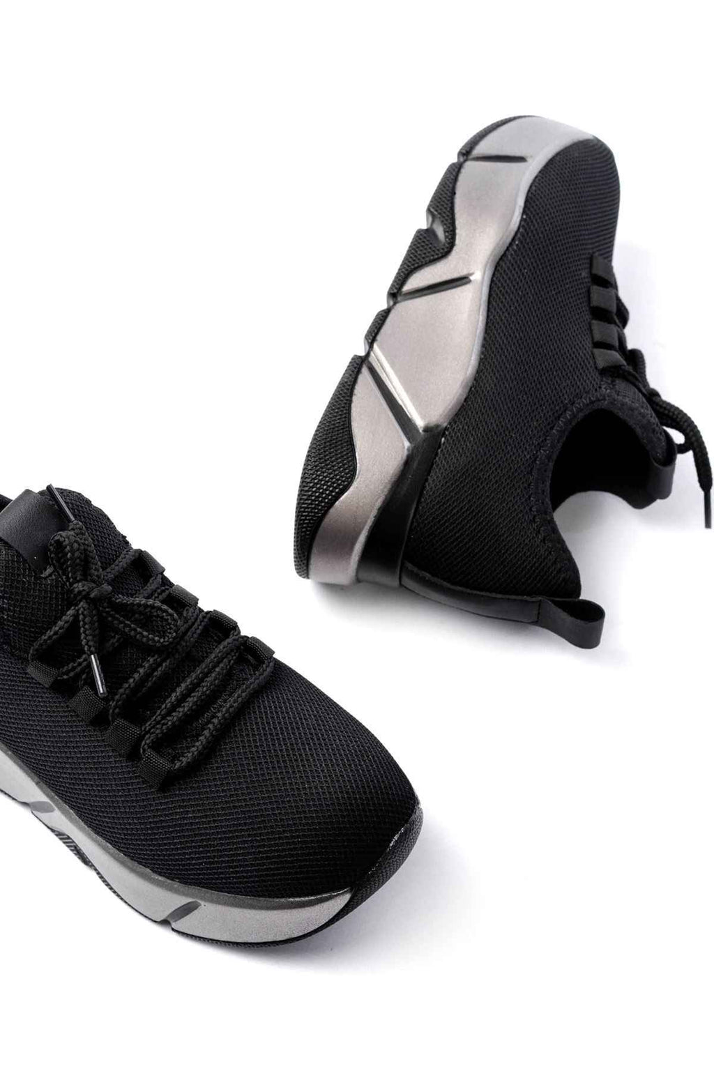 Ayakkabı Aşkı Rs-400  Siyah Bağcıklı Fileli Platin Taban Günlük Kadın Spor