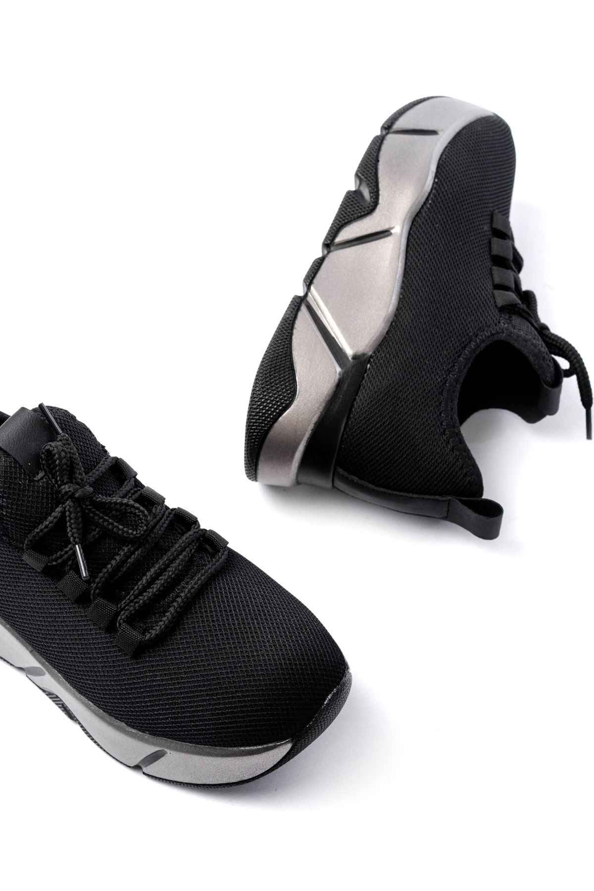 Ayakkabı Aşkı Rs-400  Siyah Bağcıklı Fileli Platin Taban Günlük Kadın Spor