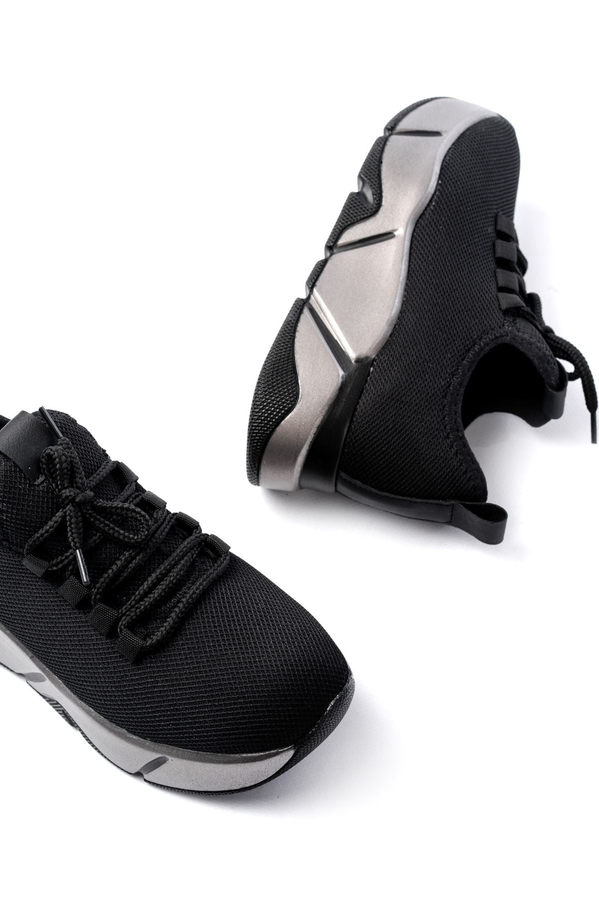 Ayakkabı Aşkı Siyah Bağcıklı Fileli Platin Taban Günlük Kadın Spor - Ayakkabı Aşkı