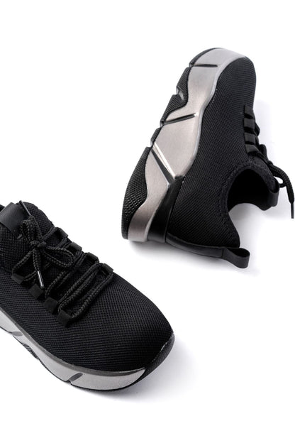 Ayakkabı Aşkı Siyah Bağcıklı Fileli Platin Taban Günlük Kadın Spor
