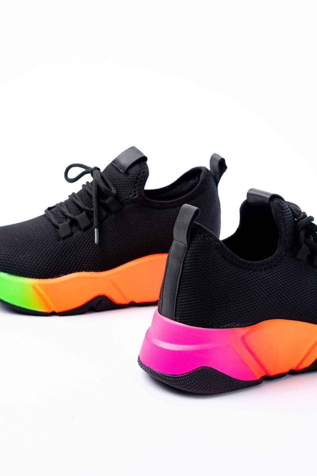 Ayakkabı Aşkı Rs-400  Siyah Bağcıklı Fileli Renkli Taban Günlük Kadın Spor