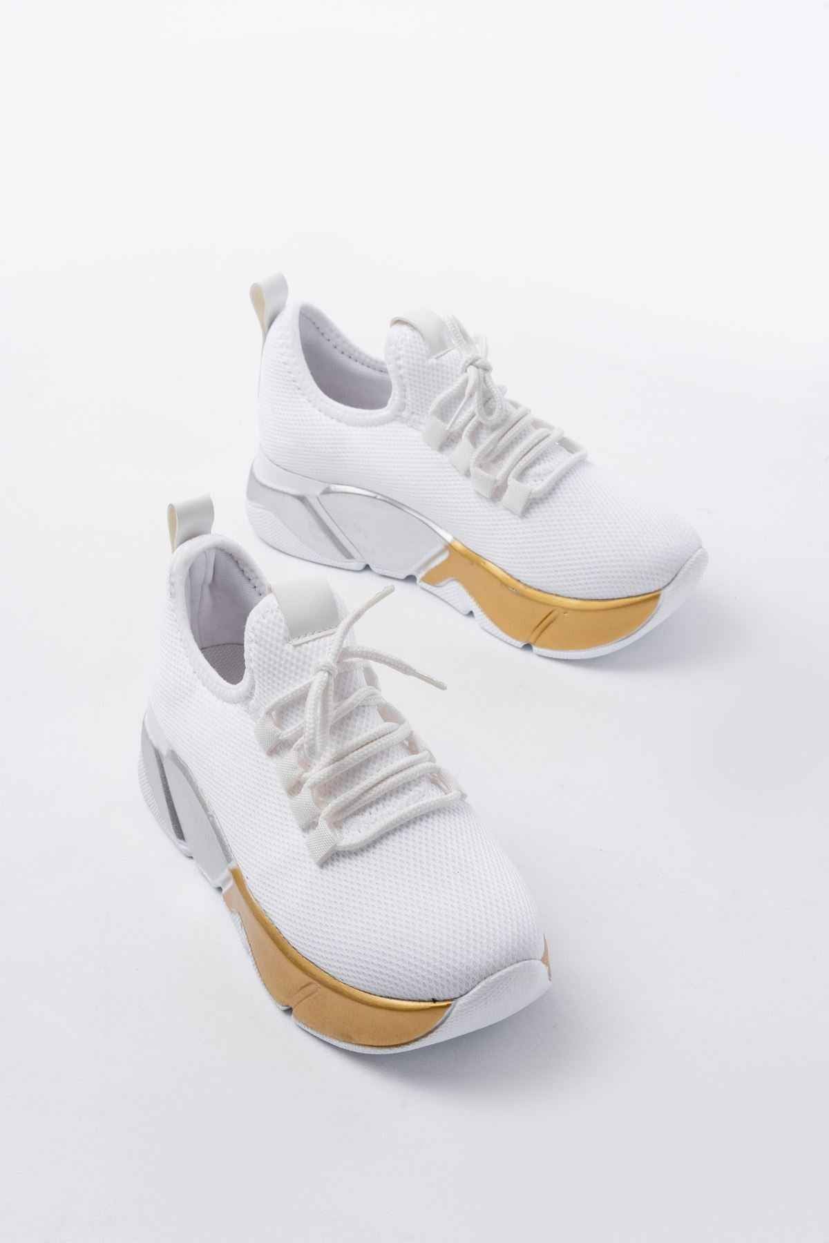 Ayakkabı Aşkı Rs-400  Beyaz Bağcıklı Fileli Renkli Taban Günlük Kadın Spor