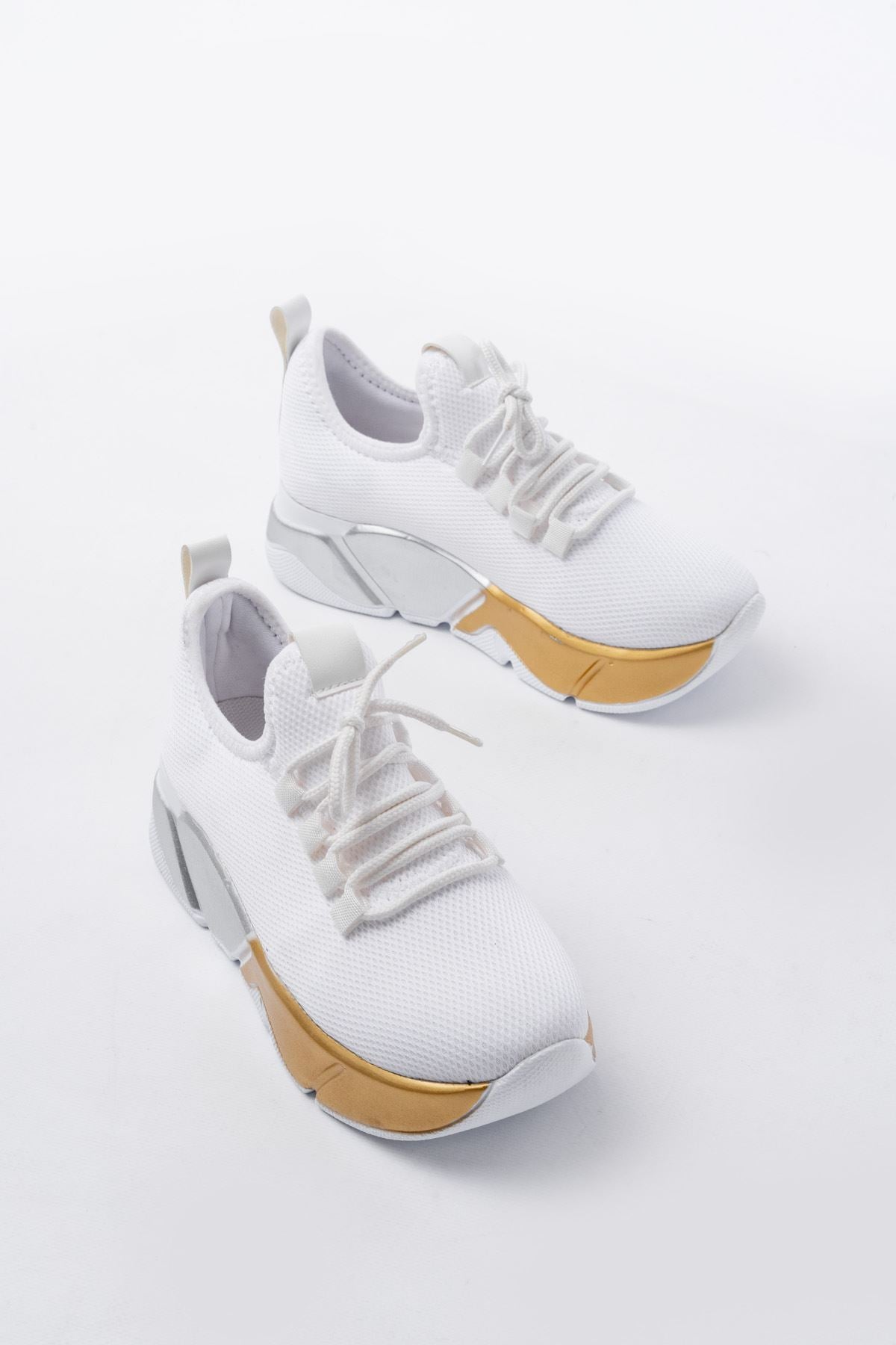 Ayakkabı Aşkı Beyaz Bağcıklı Fileli Renkli Taban Günlük Kadın Spor - Ayakkabı Aşkı
