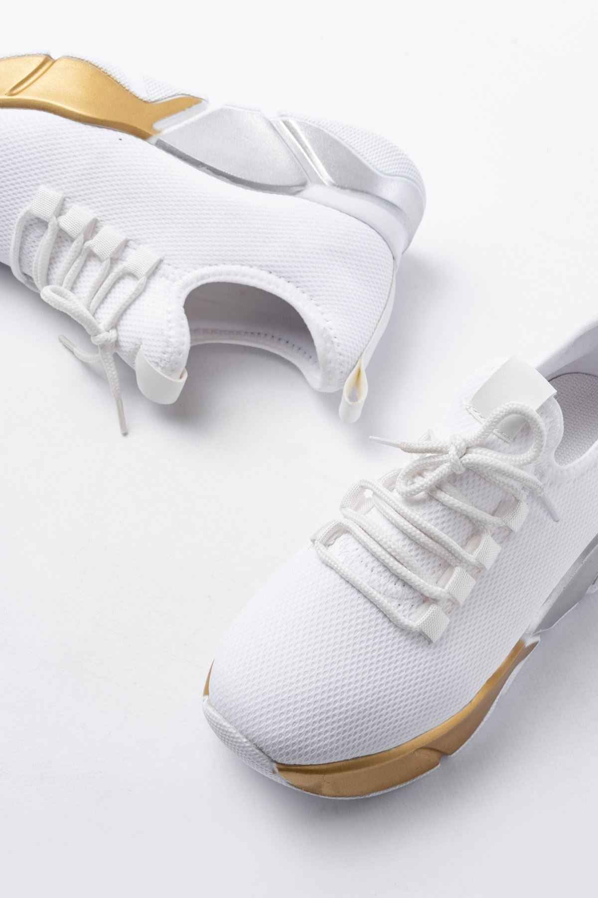 Ayakkabı Aşkı Rs-400  Beyaz Bağcıklı Fileli Renkli Taban Günlük Kadın Spor