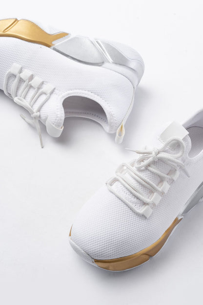 Ayakkabı Aşkı Beyaz Bağcıklı Fileli Renkli Taban Günlük Kadın Spor
