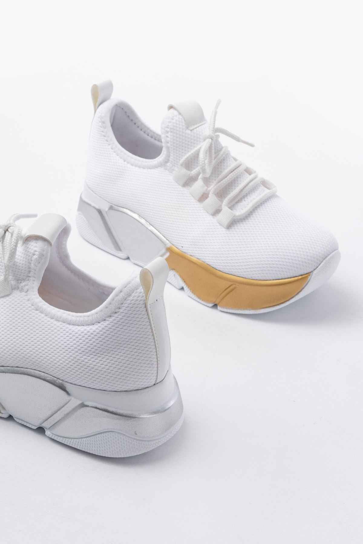 Ayakkabı Aşkı Rs-400  Beyaz Bağcıklı Fileli Renkli Taban Günlük Kadın Spor