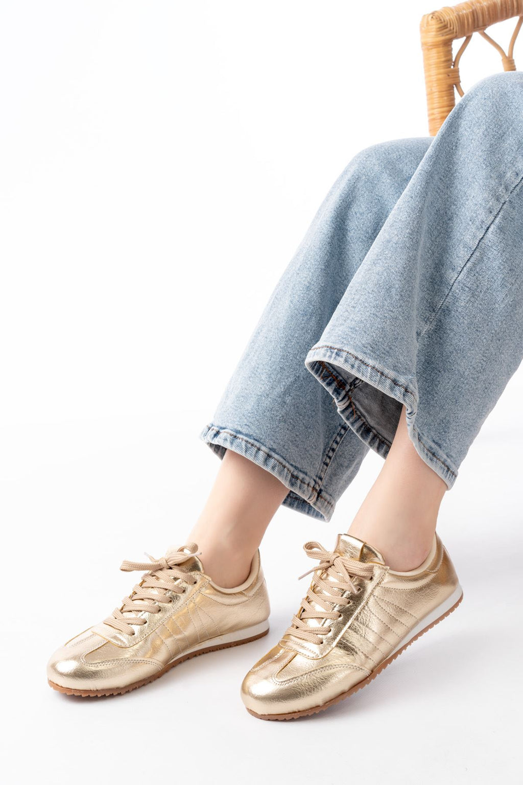 Ayakkabı Aşkı Gold Rugan Bağcıklı Günlük Kadın Spor - Ayakkabı Aşkı