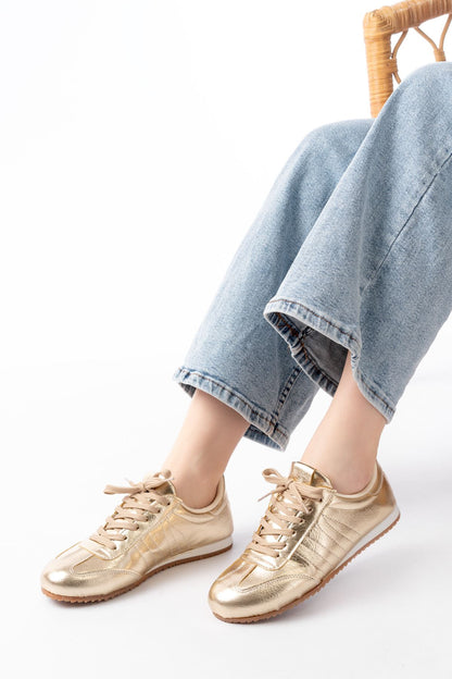 M-1009 Gold Rugan Bağcıklı Günlük Kadın Spor - Vizon