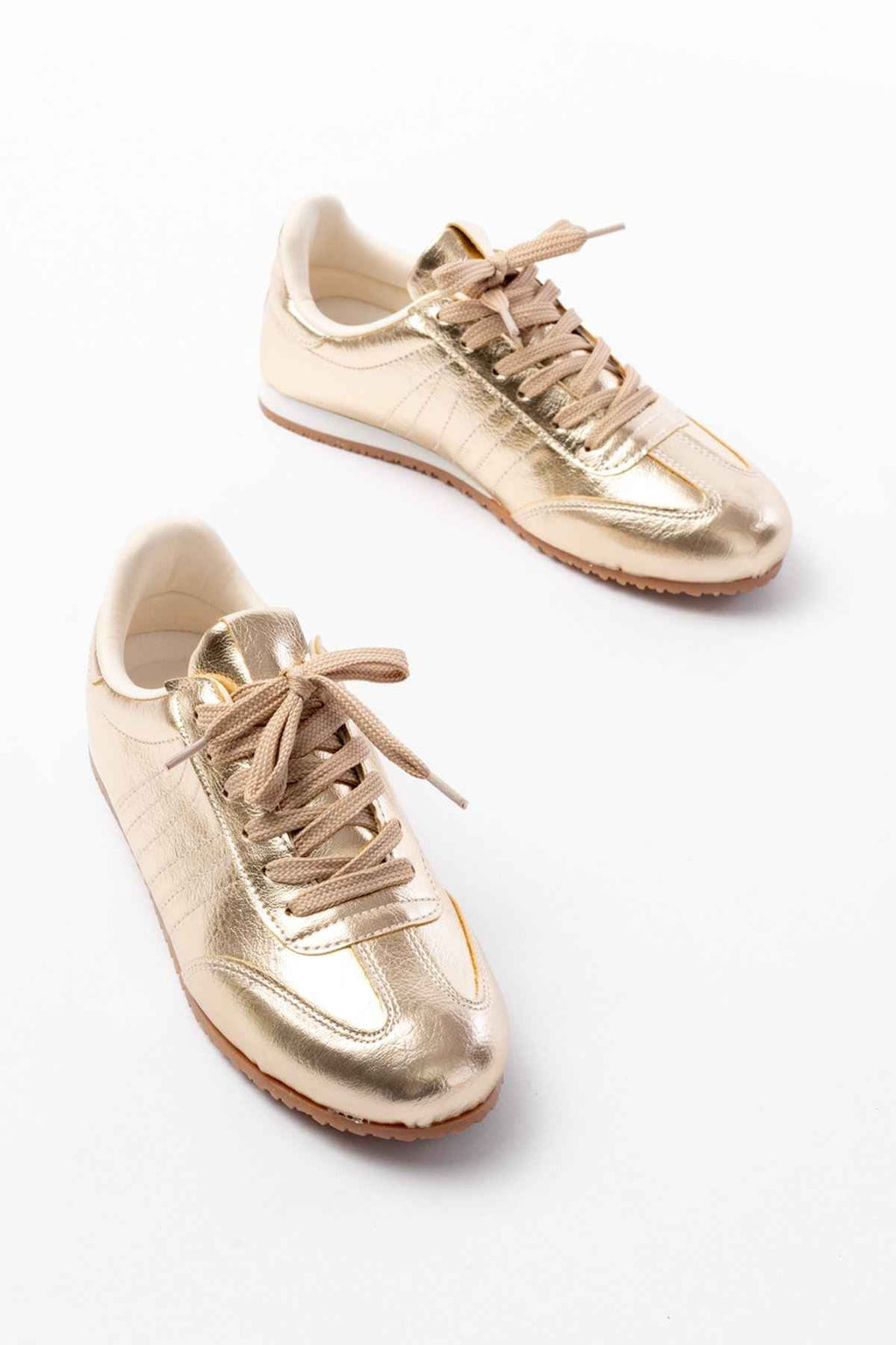 Ayakkabı Aşkı M-1009 Gold Rugan Bağcıklı Günlük Kadın Spor