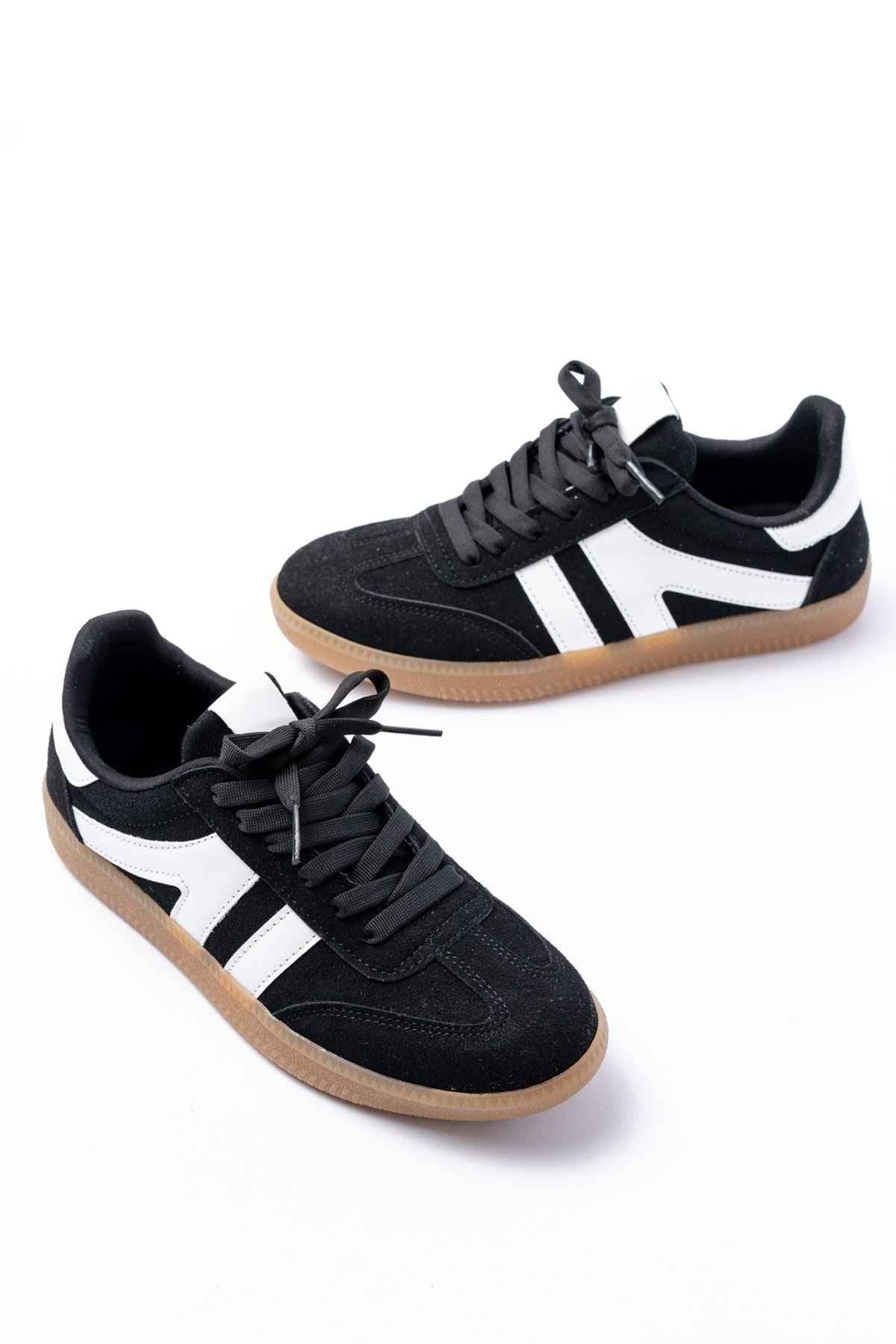 Ayakkabı Aşkı M-1004 Siyah Süet Bağcıklı Termo Taban Günlük Kadın Spor