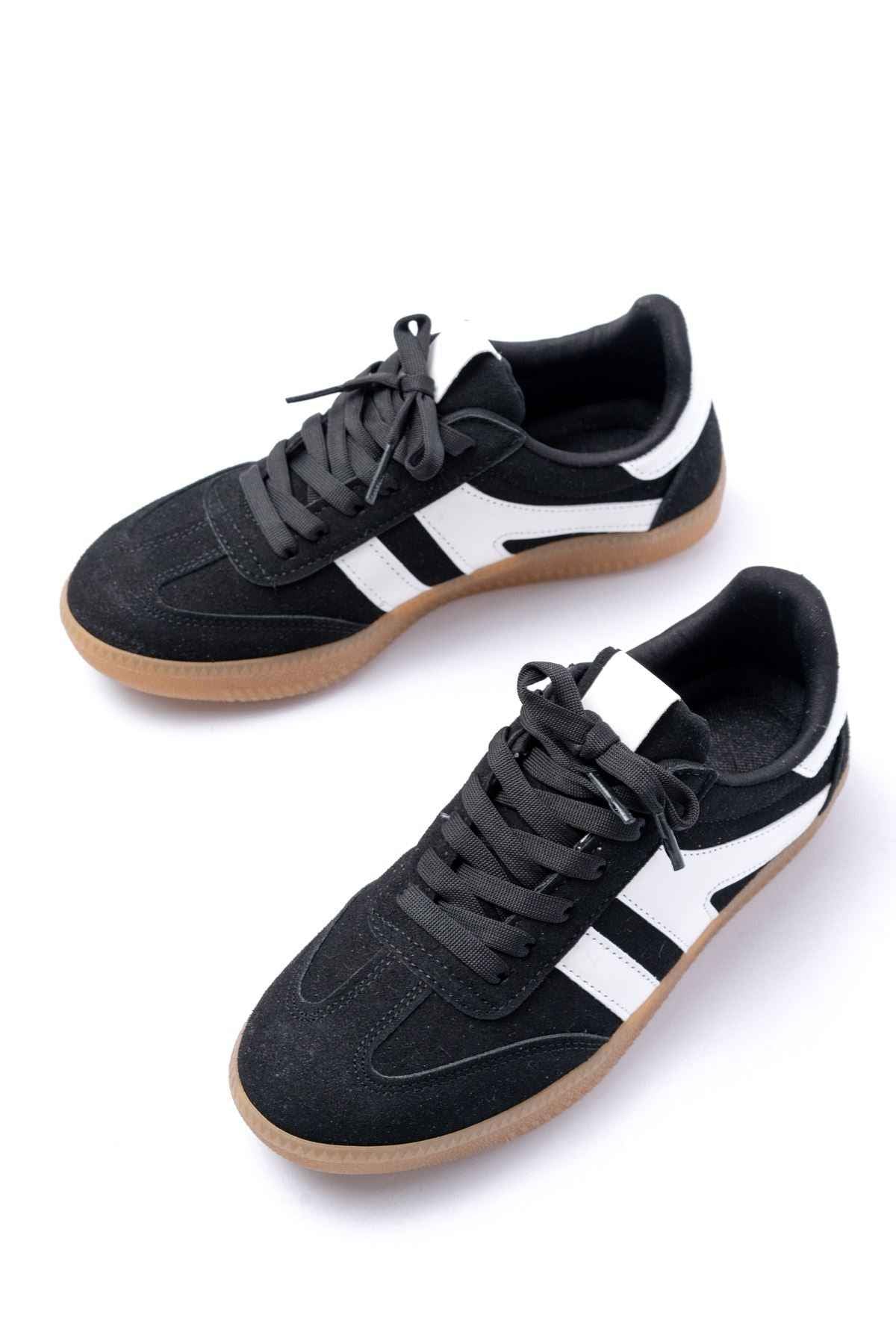 Ayakkabı Aşkı M-1004 Siyah Süet Bağcıklı Termo Taban Günlük Kadın Spor