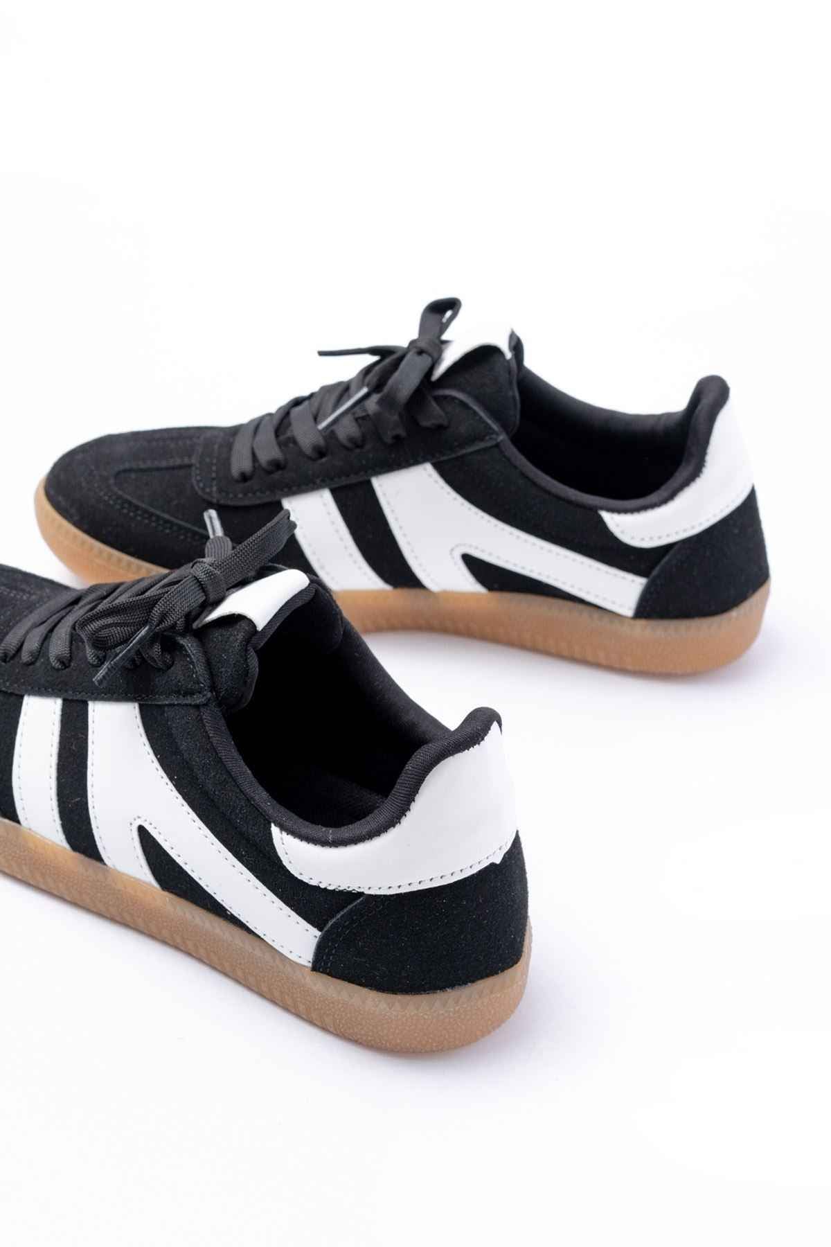 Ayakkabı Aşkı M-1004 Siyah Süet Bağcıklı Termo Taban Günlük Kadın Spor
