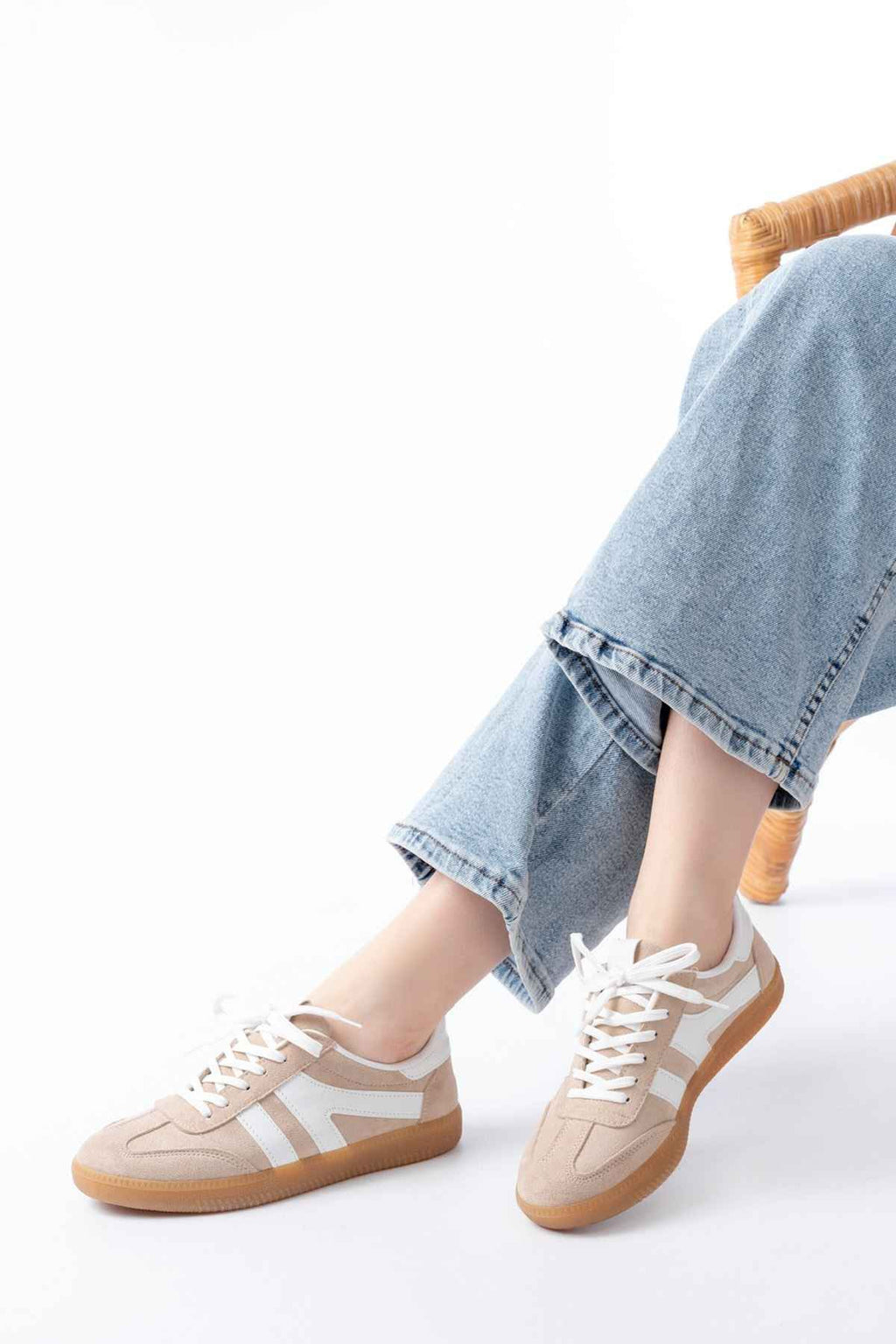 Ayakkabı Aşkı M-1004 Bej Süet Bağcıklı Termo Taban Günlük Kadın Spor