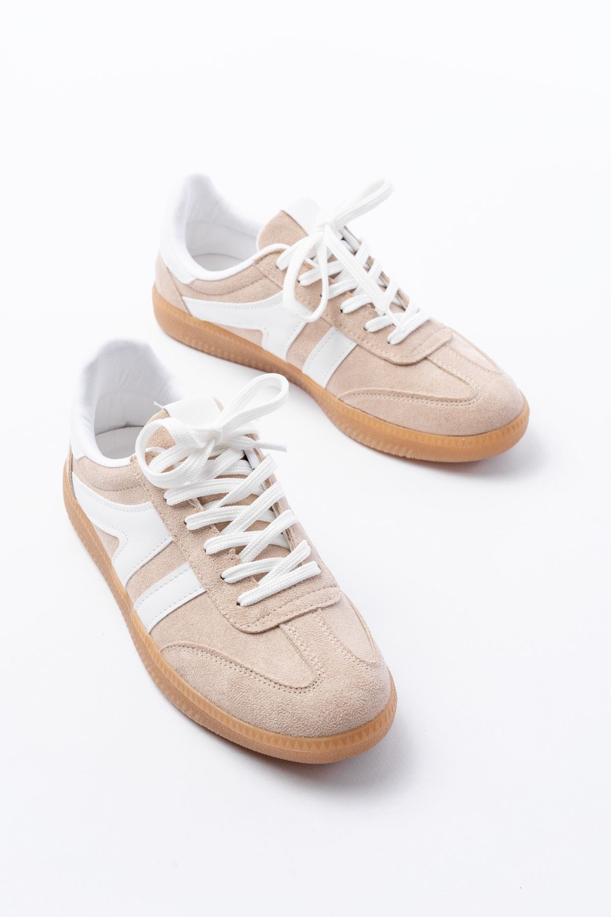 Ayakkabı Aşkı Bej Süet Bağcıklı Termo Taban Günlük Kadın Spor