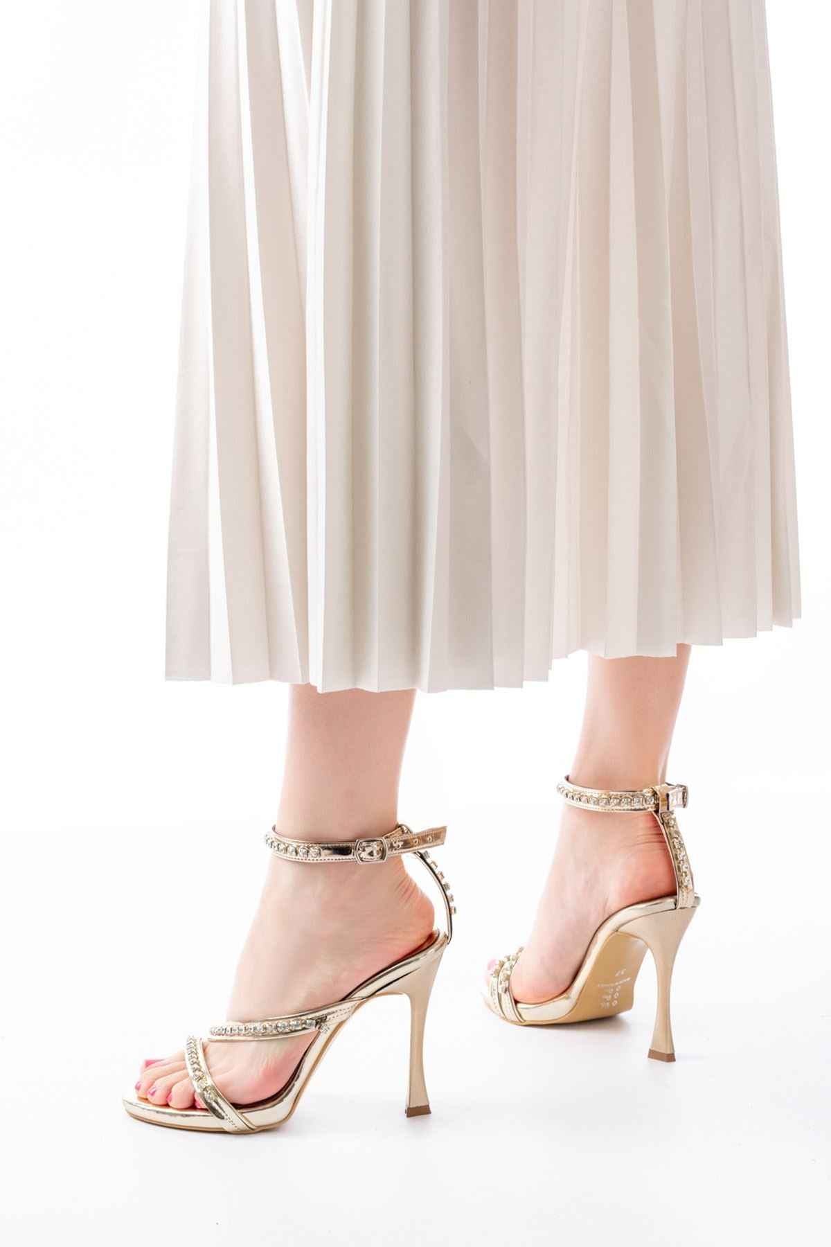 Ayakkabı Aşkı A-20 Gold Taşlı Vivet Platformlu Topuklu Kadın Ayakkabı