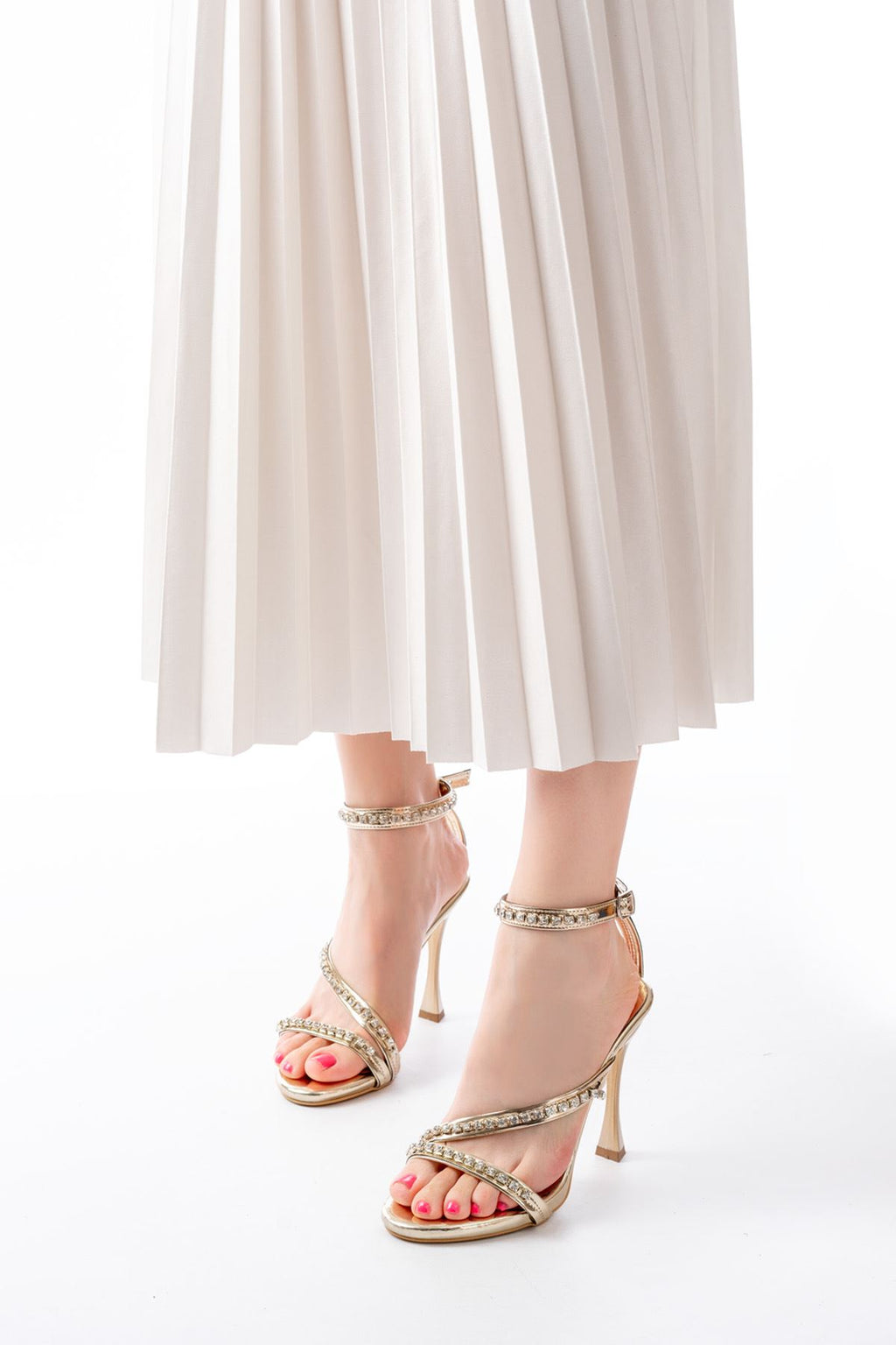 Ayakkabı Aşkı Gold Taşlı Vivet Platformlu Topuklu Kadın Ayakkabı - Ayakkabı Aşkı