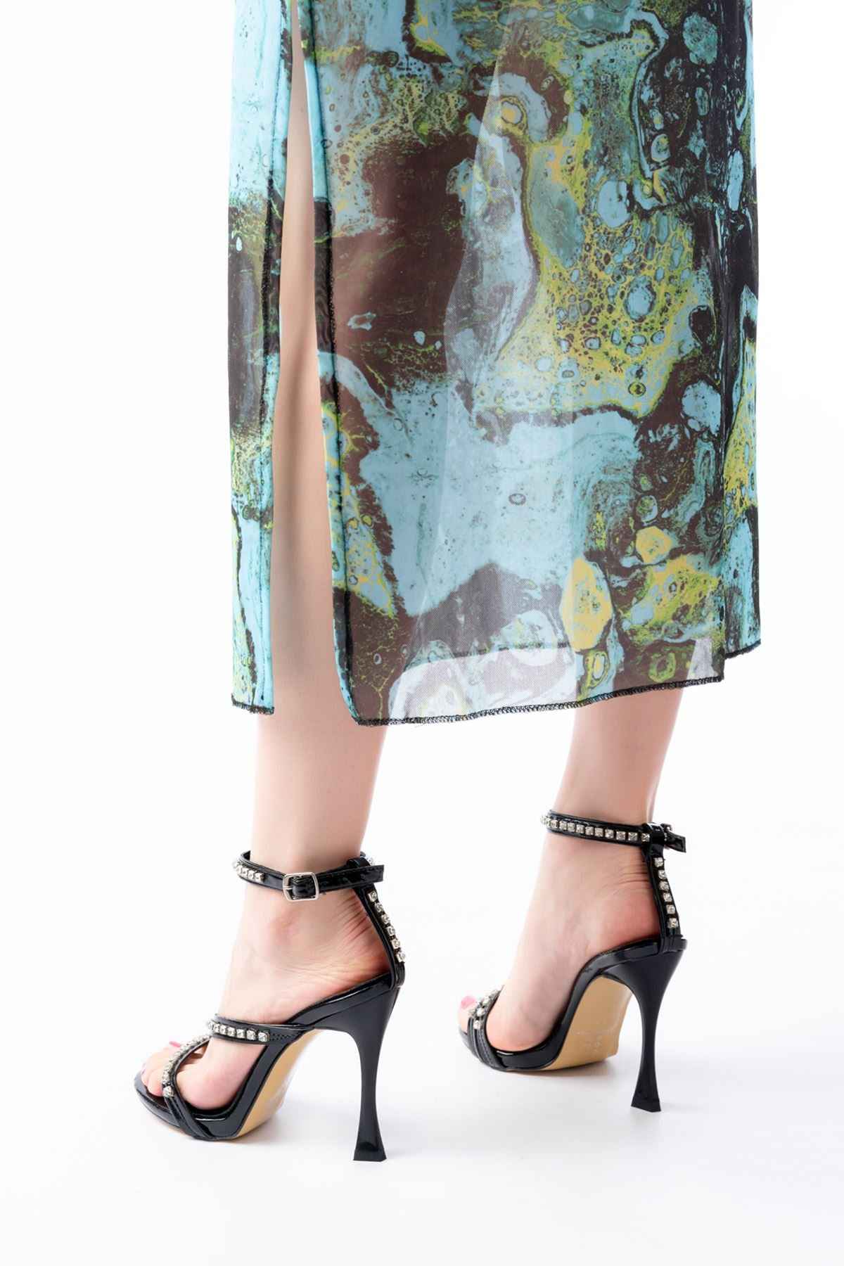 Ayakkabı Aşkı A-20 Siyah Taşlı Vivet Platformlu Topuklu Kadın Ayakkabı