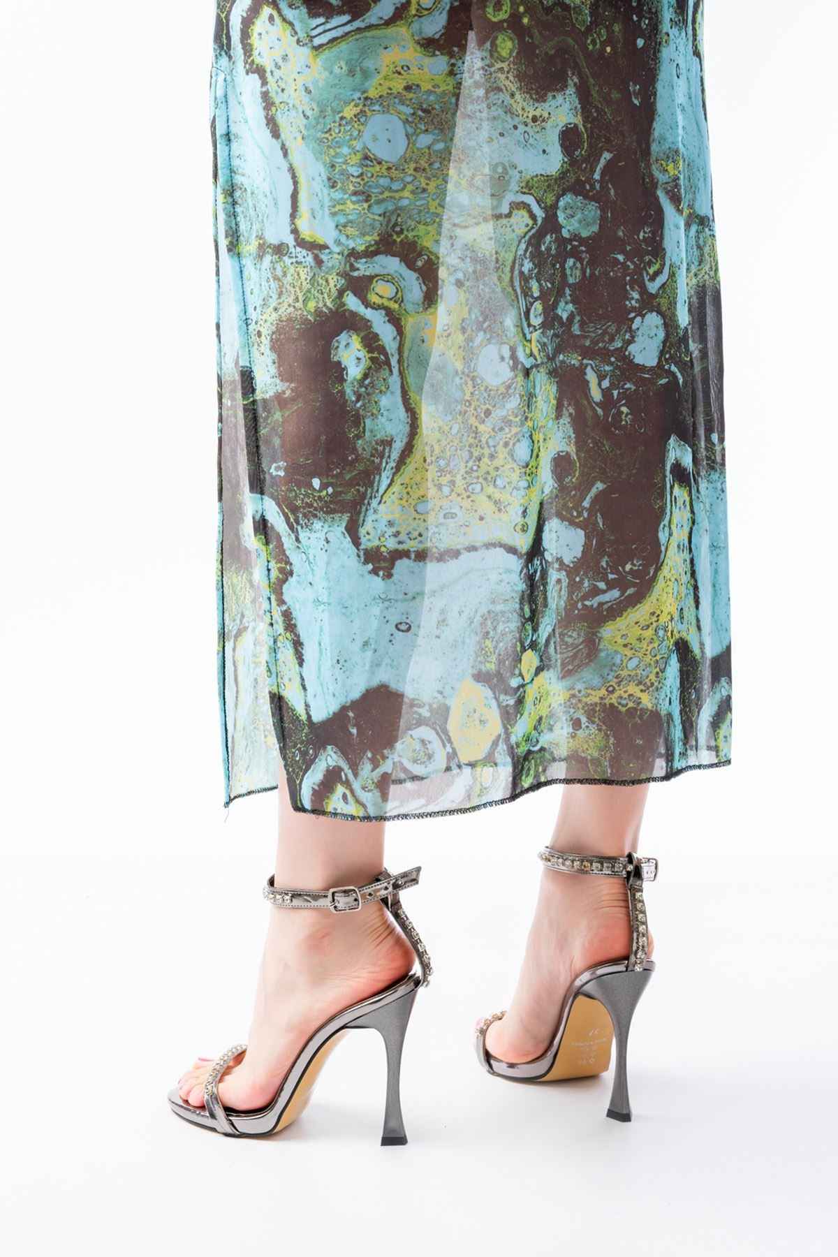 Ayakkabı Aşkı  A-30 Platin Taş Aksesuarlı Platformlu Topuklu Kadın Terlik