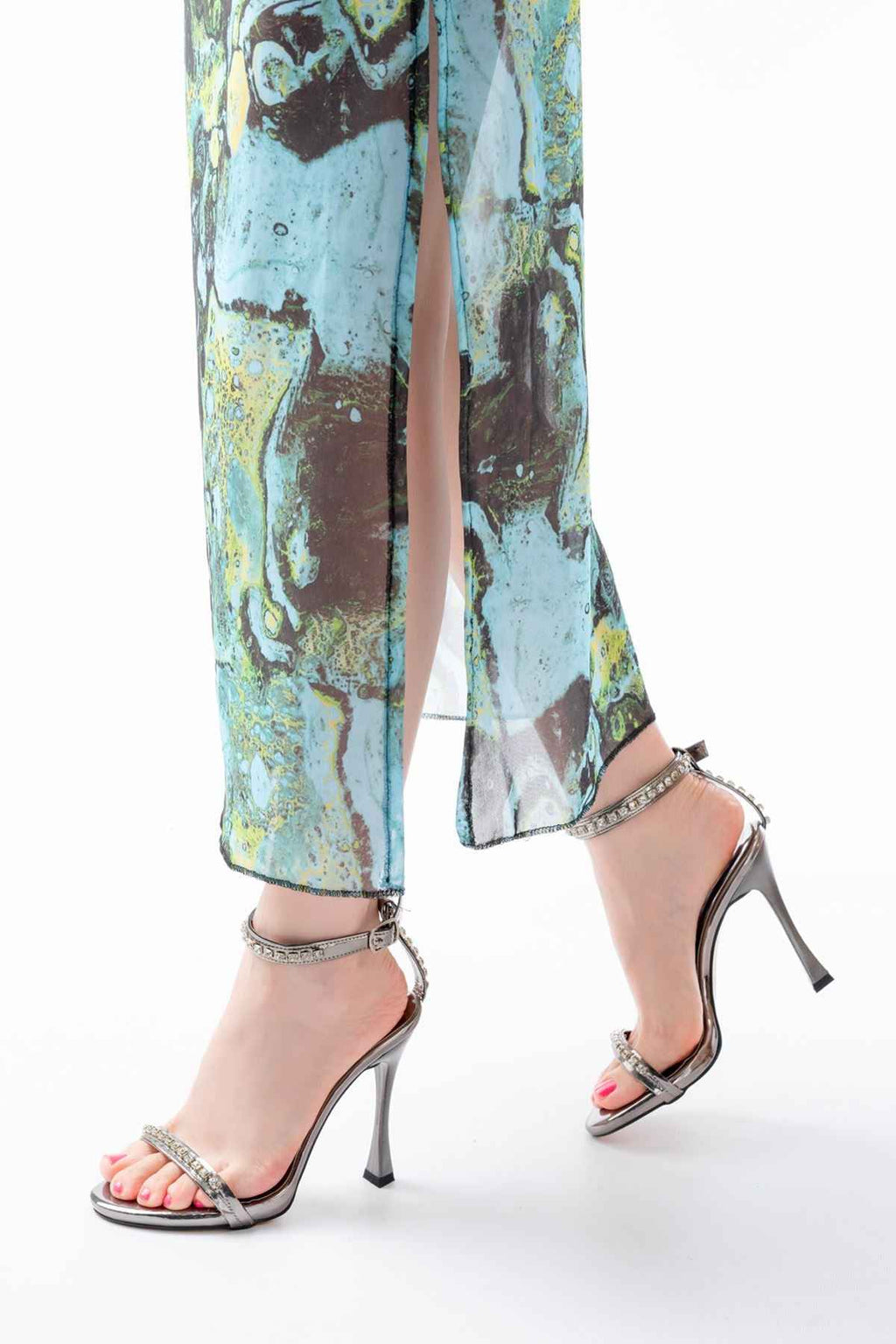 Ayakkabı Aşkı  A-30 Platin Taş Aksesuarlı Platformlu Topuklu Kadın Terlik