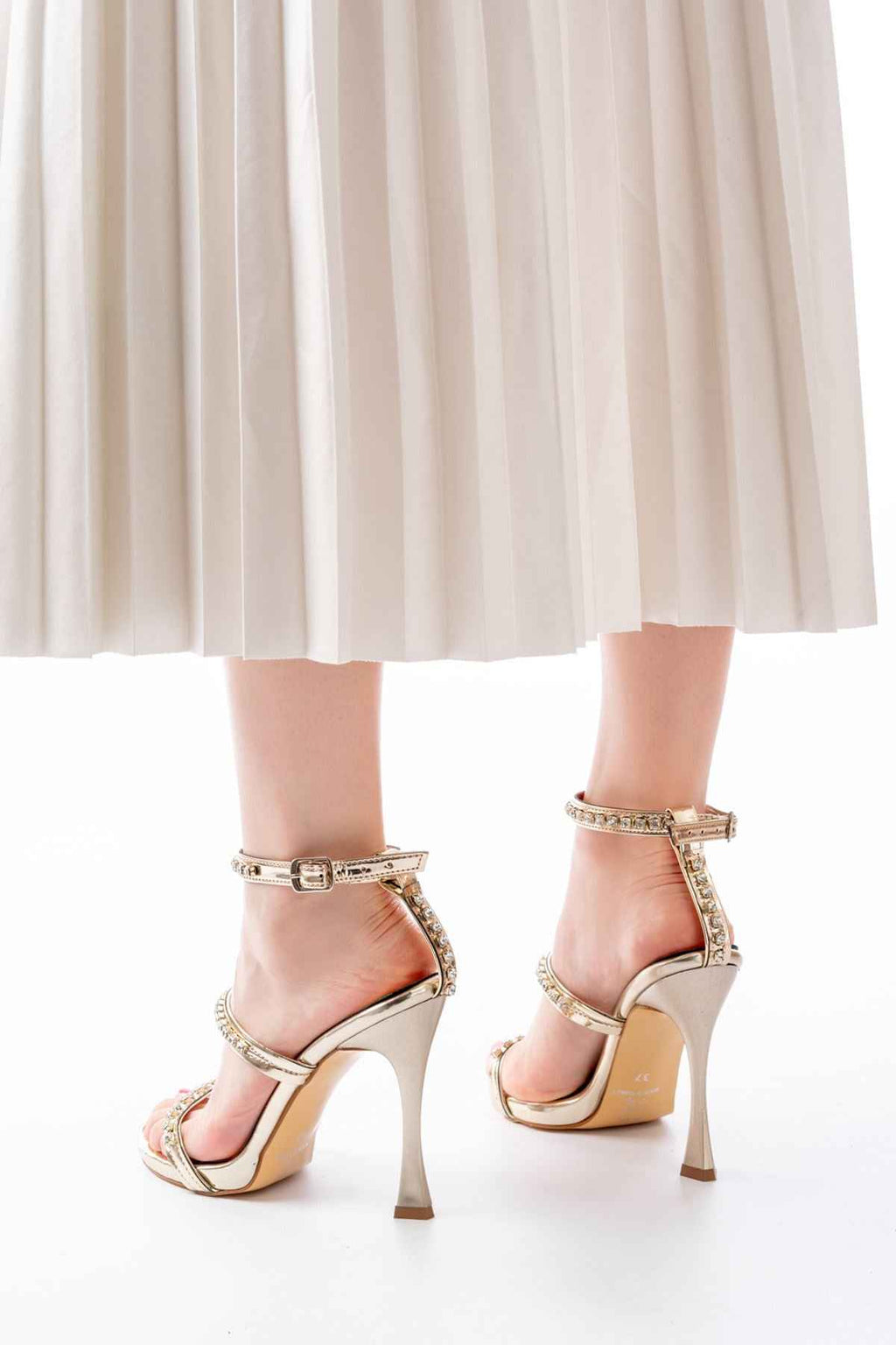 Ayakkabı Aşkı A-40 Gold Taşlı Platformlu Topuklu Kadın Ayakkabı