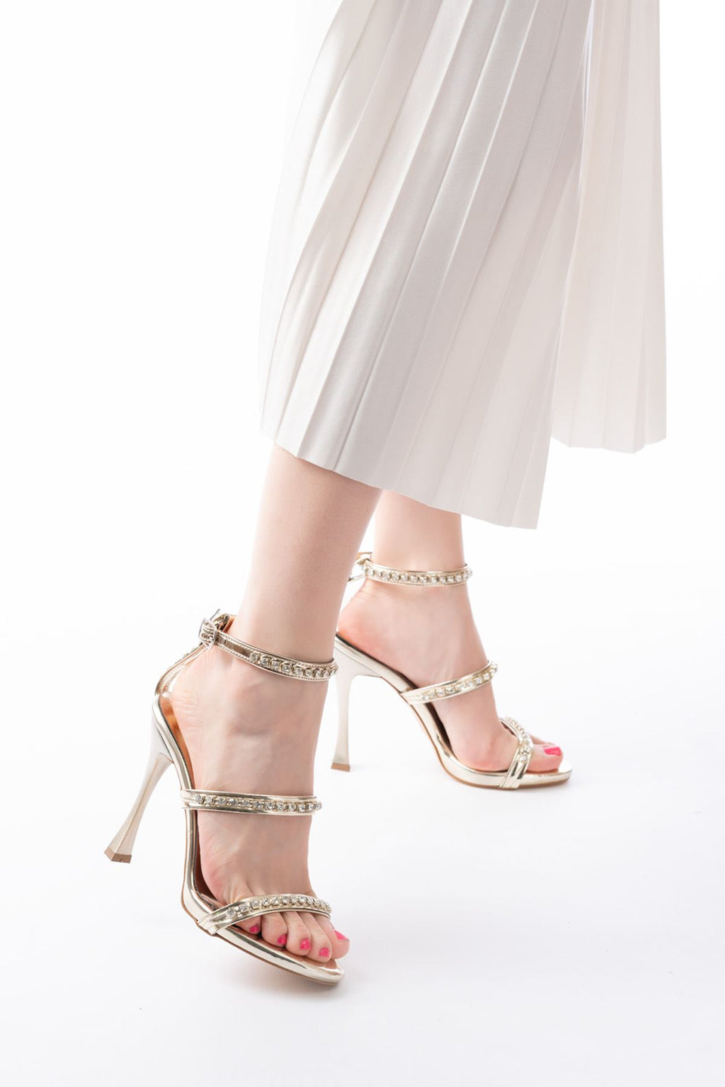 Ayakkabı Aşkı Gold Taşlı Platformlu Topuklu Kadın Ayakkabı - Ayakkabı Aşkı