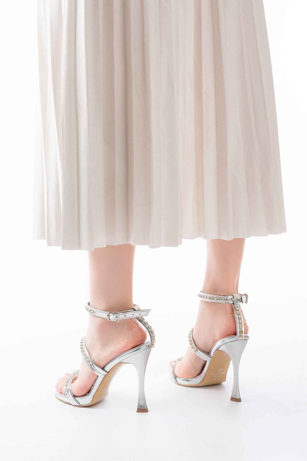 Ayakkabı Aşkı A-40 Gümüş Taşlı Platformlu Topuklu Kadın Ayakkabı