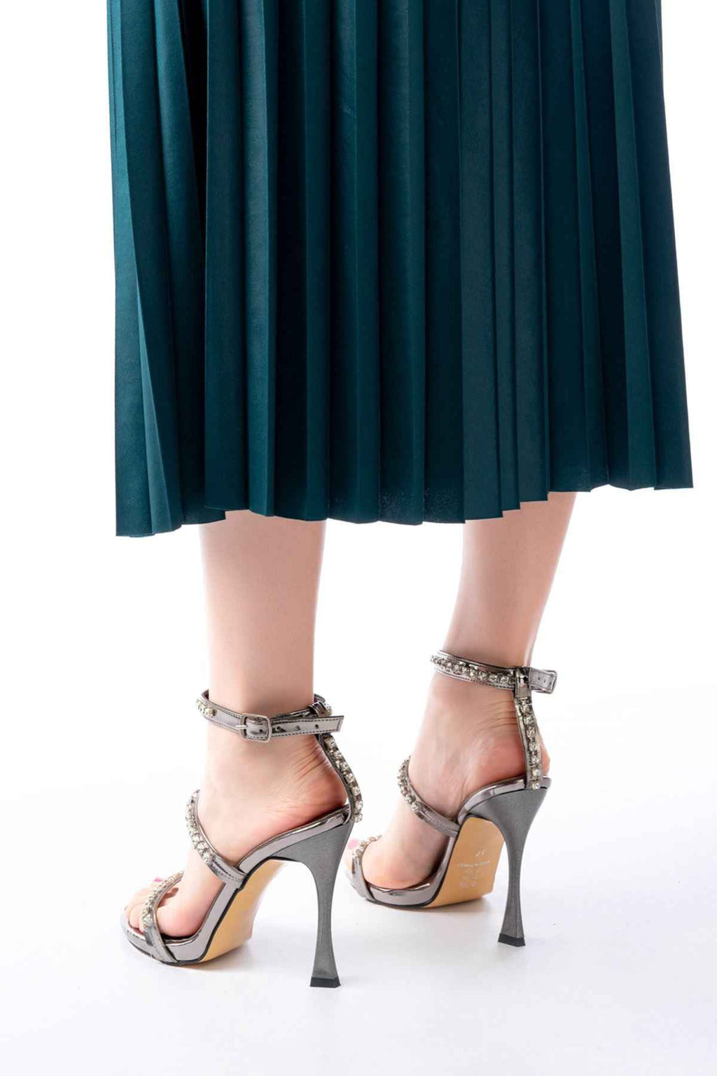 Ayakkabı Aşkı A-40 Platin Taşlı Platformlu Topuklu Kadın Ayakkabı