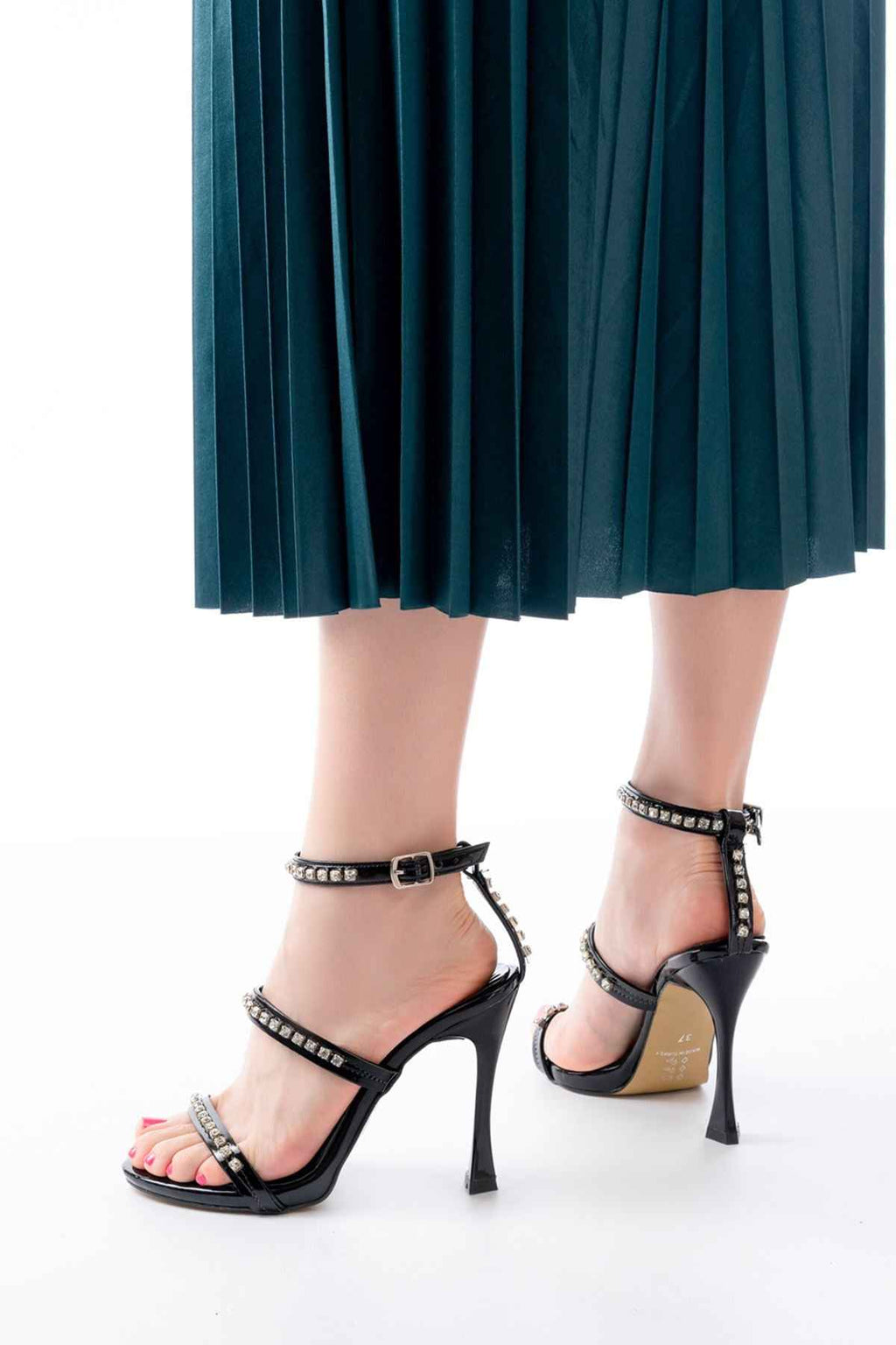 Ayakkabı Aşkı A-40 Siyah Taşlı Platformlu Topuklu Kadın Ayakkabı