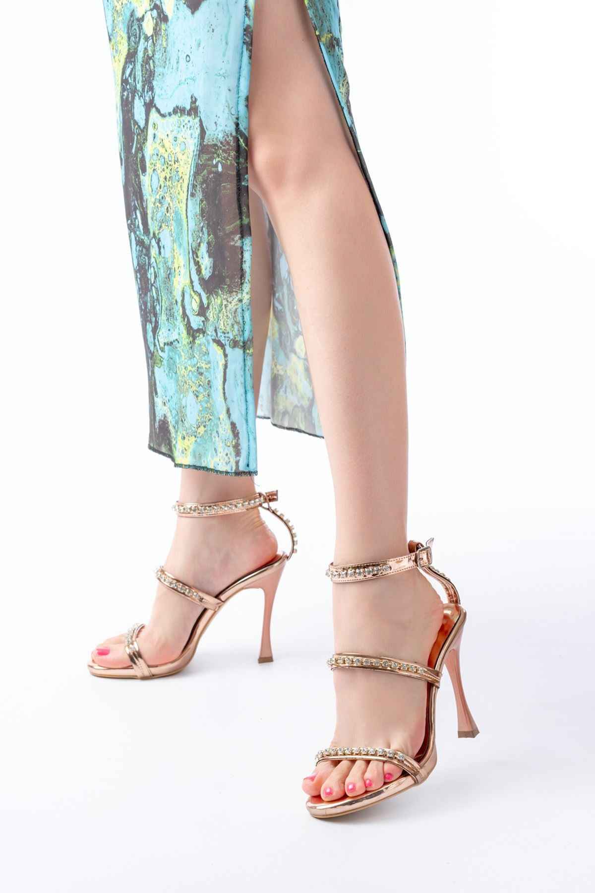 Ayakkabı Aşkı A-40 Rose Taşlı Platformlu Topuklu Kadın Ayakkabı