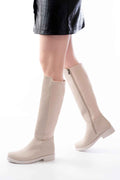 Ayakkabı Aşkı 165-305 Bej Arka Streç Fermuarlı Günlük Kadın Çizme