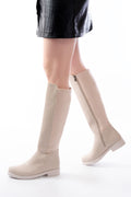 Ayakkabı Aşkı Bej Arka Streç Fermuarlı Günlük Kadın Çizme - Ayakkabı Aşkı