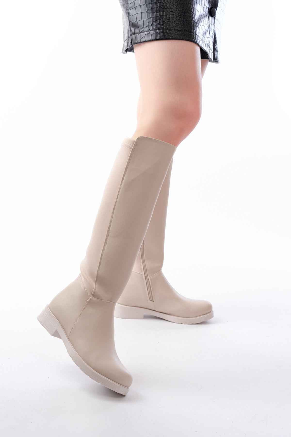 Ayakkabı Aşkı 165-305 Bej Arka Streç Fermuarlı Günlük Kadın Çizme