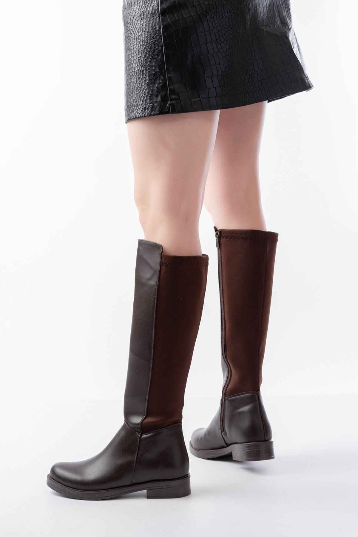 Ayakkabı Aşkı 165-305 Kahve Arka Streç Fermuarlı Günlük Kadın Çizme