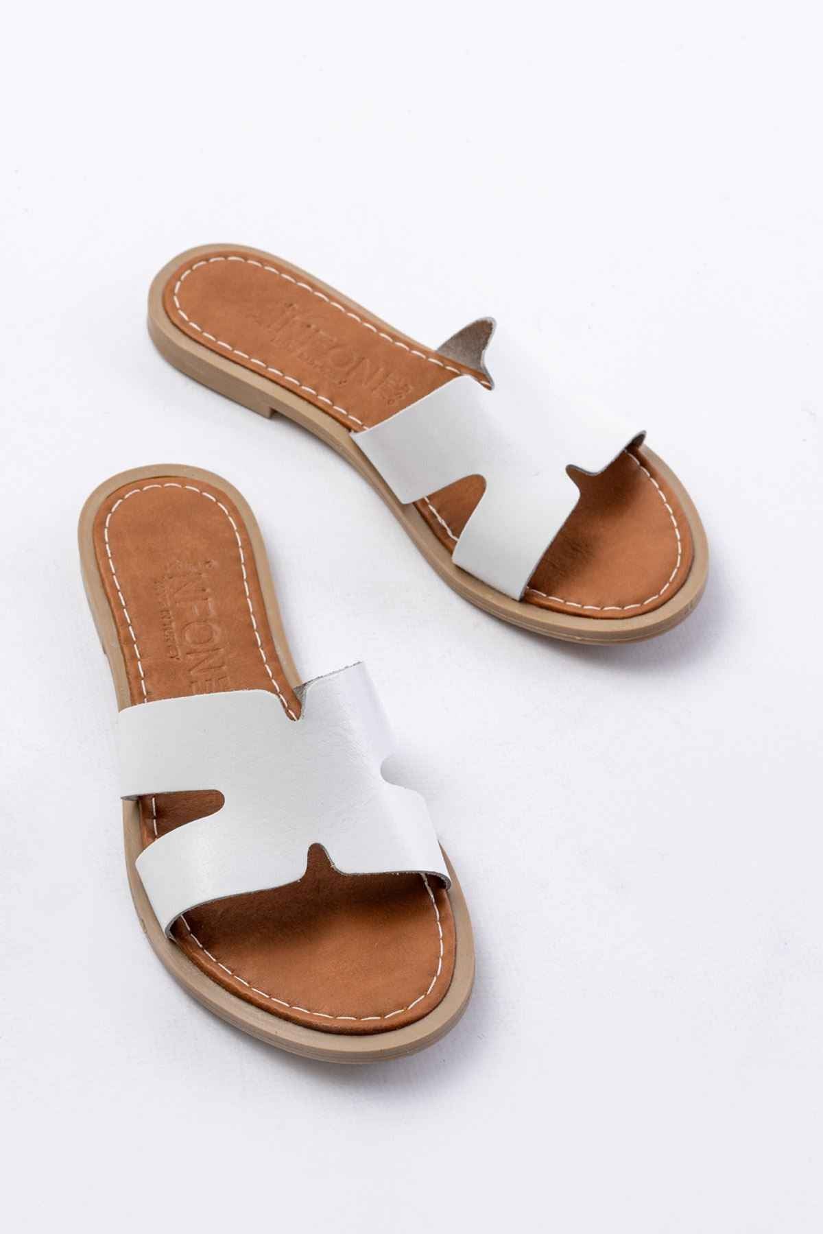 Ayakkabı Aşkı 169-6100 Beyaz Ortopedik Hakiki Deri Kadın Terlik