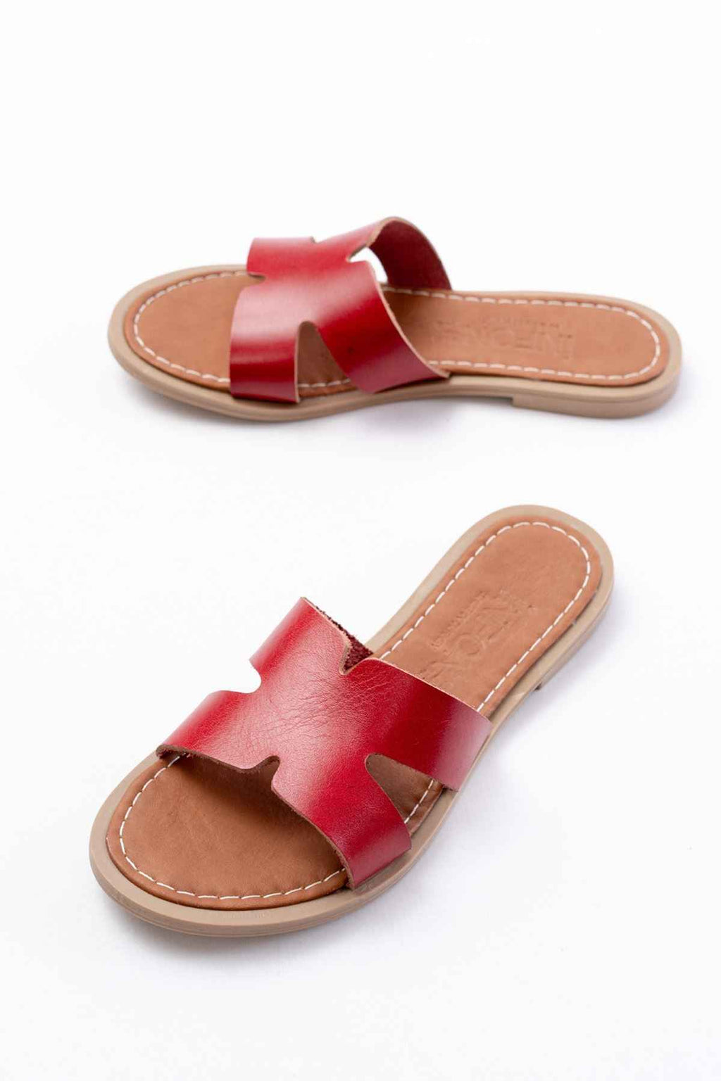 Ayakkabı Aşkı 169-6100 Kırmızı Ortopedik Hakiki Deri Kadın Terlik