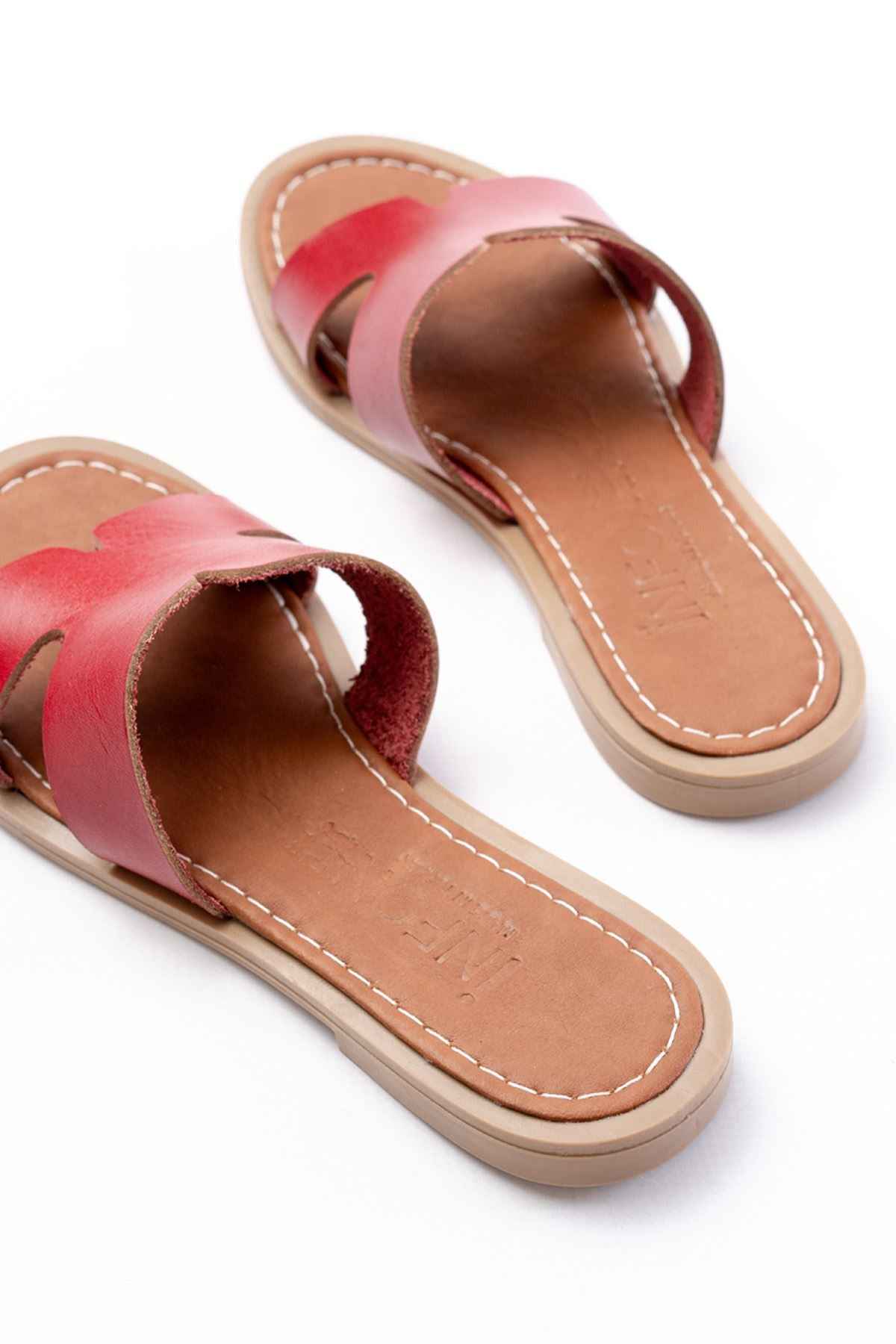 Ayakkabı Aşkı 169-6100 Kırmızı Ortopedik Hakiki Deri Kadın Terlik