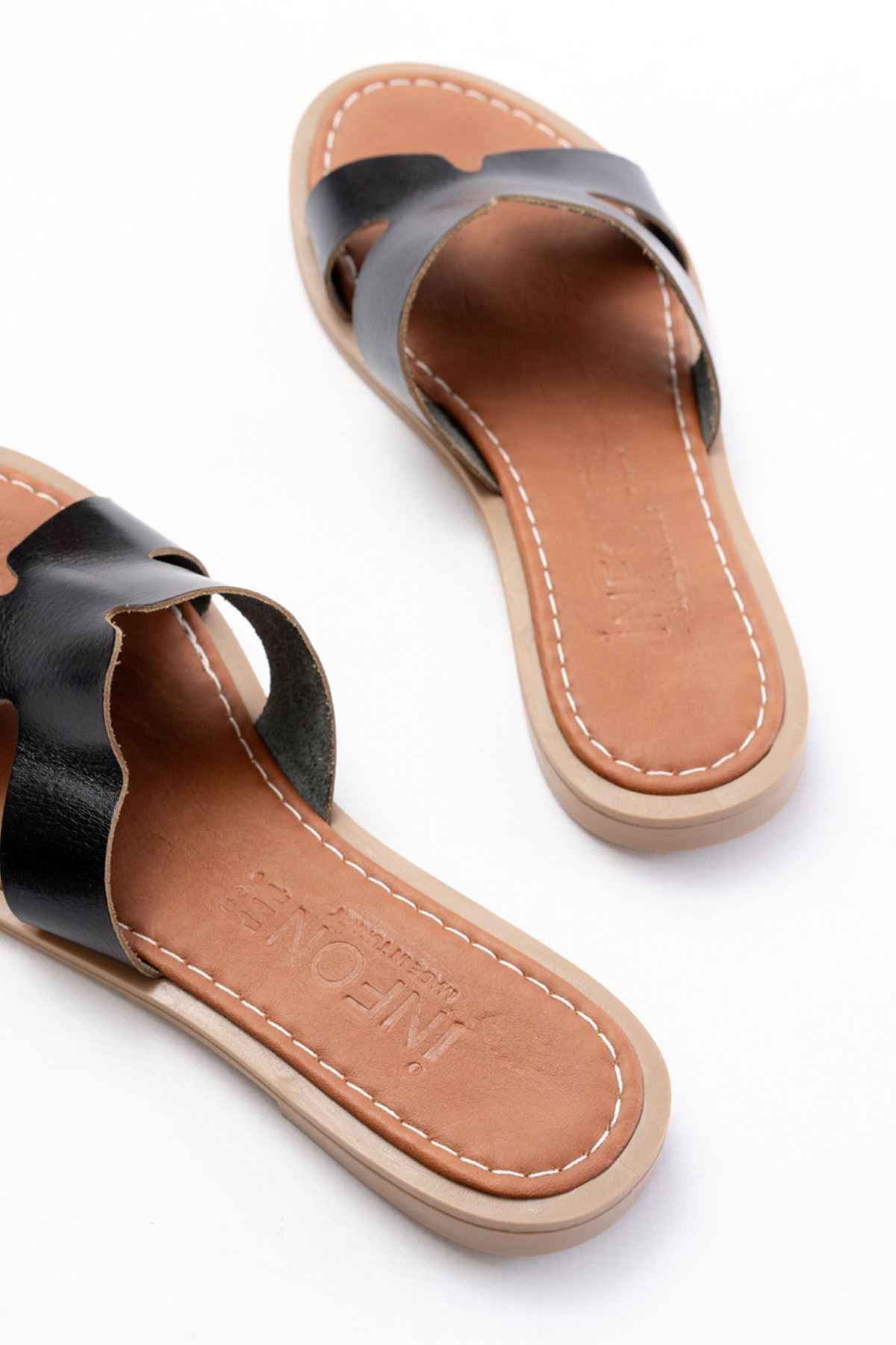 Ayakkabı Aşkı 169-6100 Siyah Ortopedik Hakiki Deri Kadın Terlik