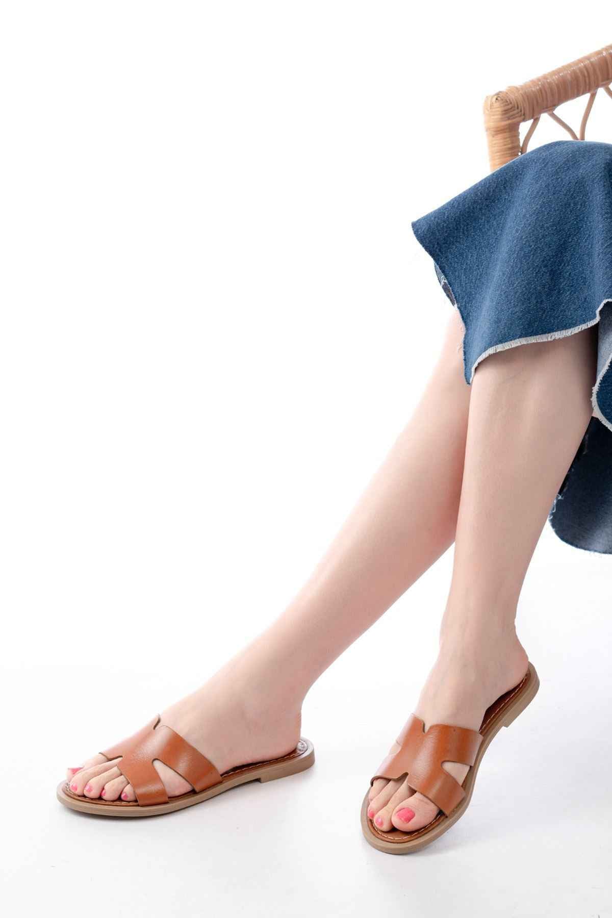 Ayakkabı Aşkı 169-6100 Taba Ortopedik Hakiki Deri Kadın Terlik