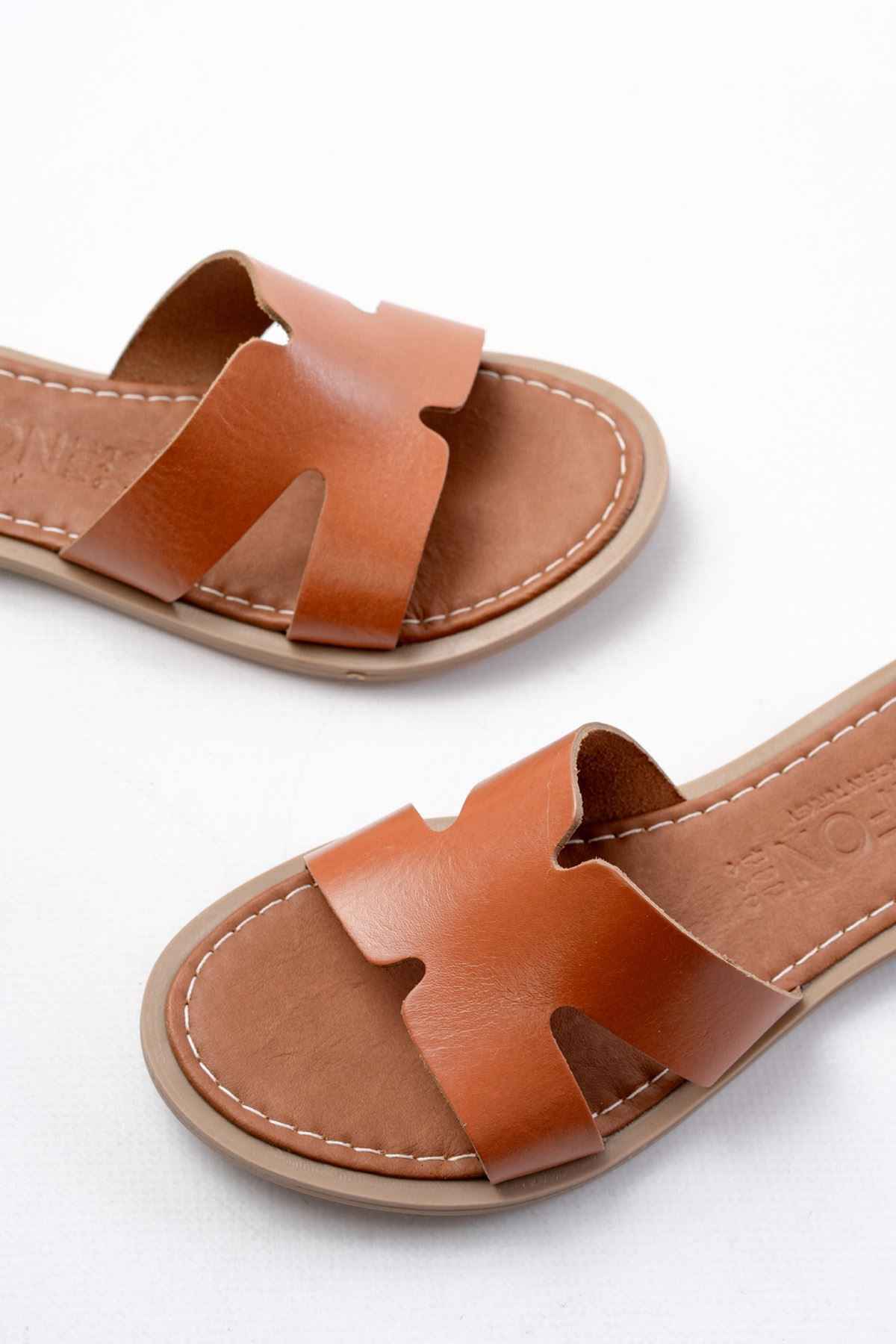 Ayakkabı Aşkı 169-6100 Taba Ortopedik Hakiki Deri Kadın Terlik