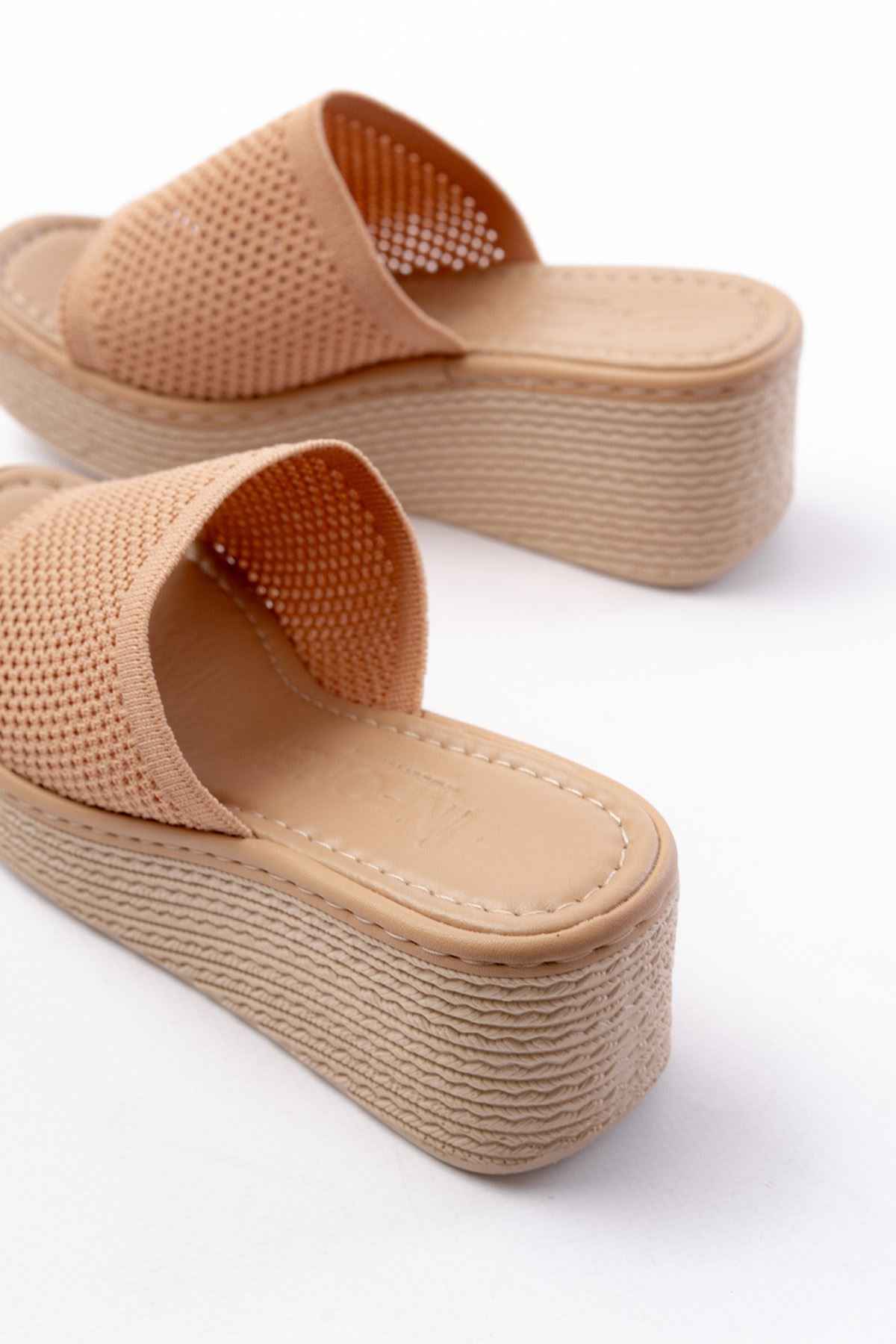 Ayakkabı Aşkı 232-460 Nut Triko Günlük Ortopedik Dolgu Topuk Kadın Terlik